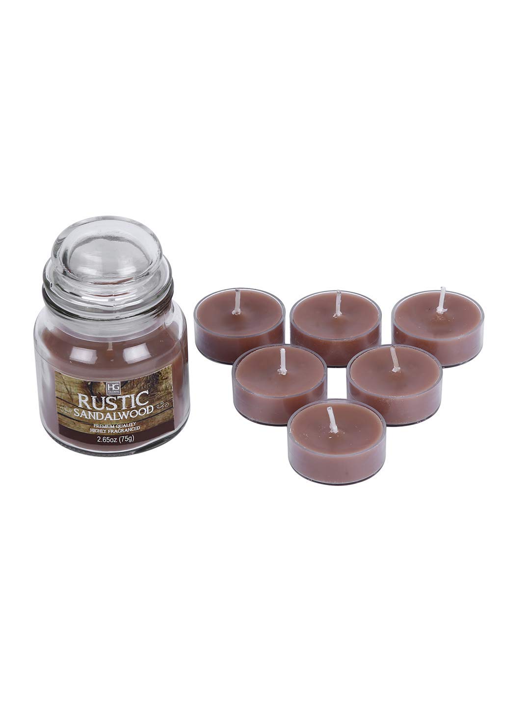 HOSLEY Combo of Rustic Sandalwoood Fragrance Jar Candle with Scented Tealights|Perfect for Home Decor Lighting Gifting|Pack of 1