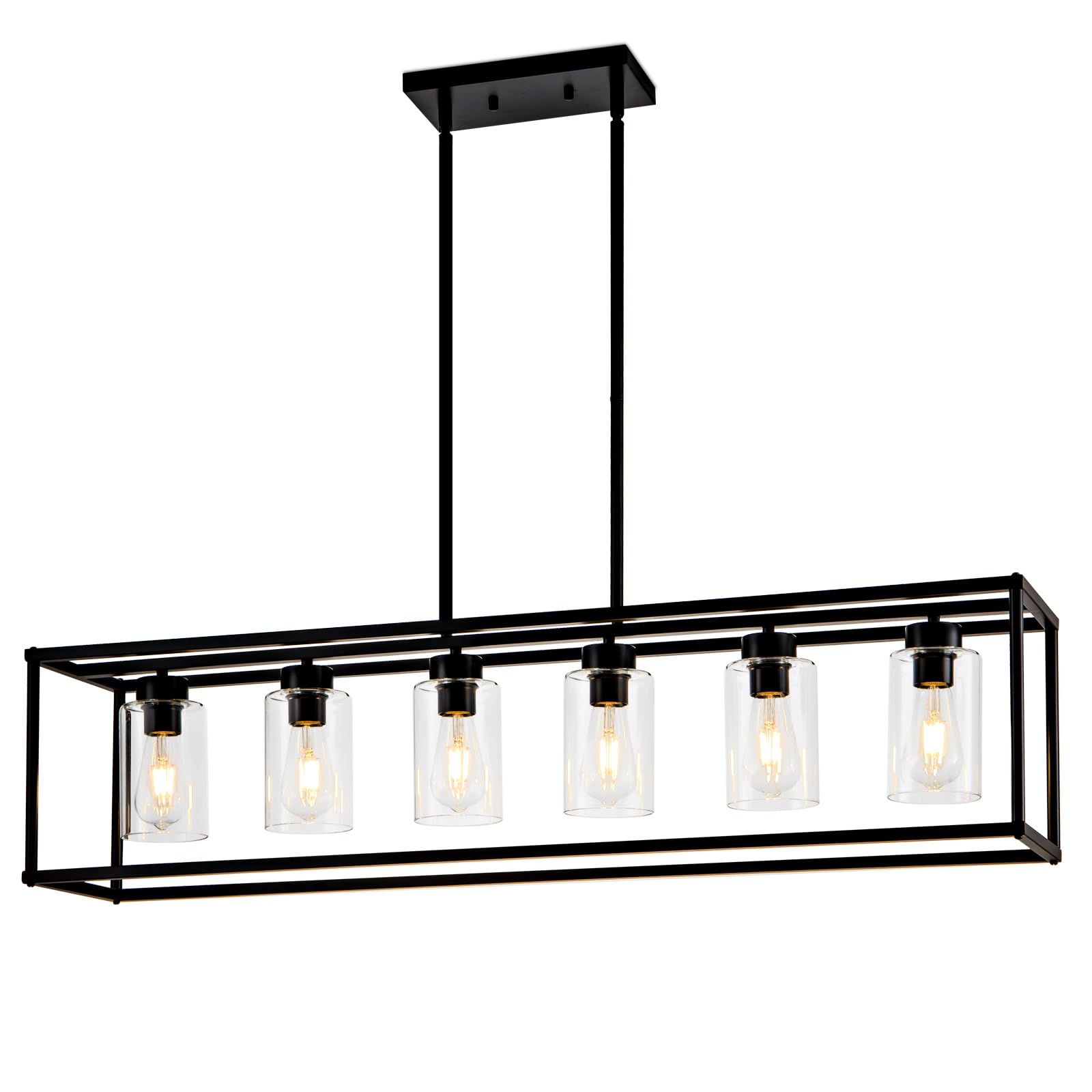 Hccz 6 Light Black Farmhouse Chandelier - Adjustable Modern Industrial Pendant Lighting