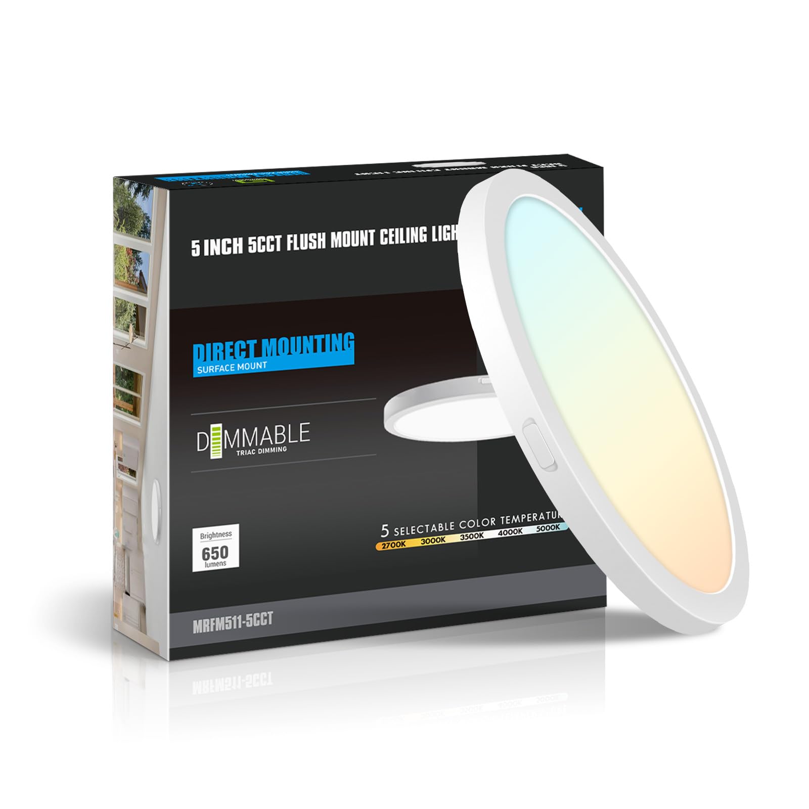 mw 5 Inch Flush Mount Ceiling Light 5 Color Temperature Settings Round Surface Mounted Fixture Dimmable Ultra Slim Ceiling Light