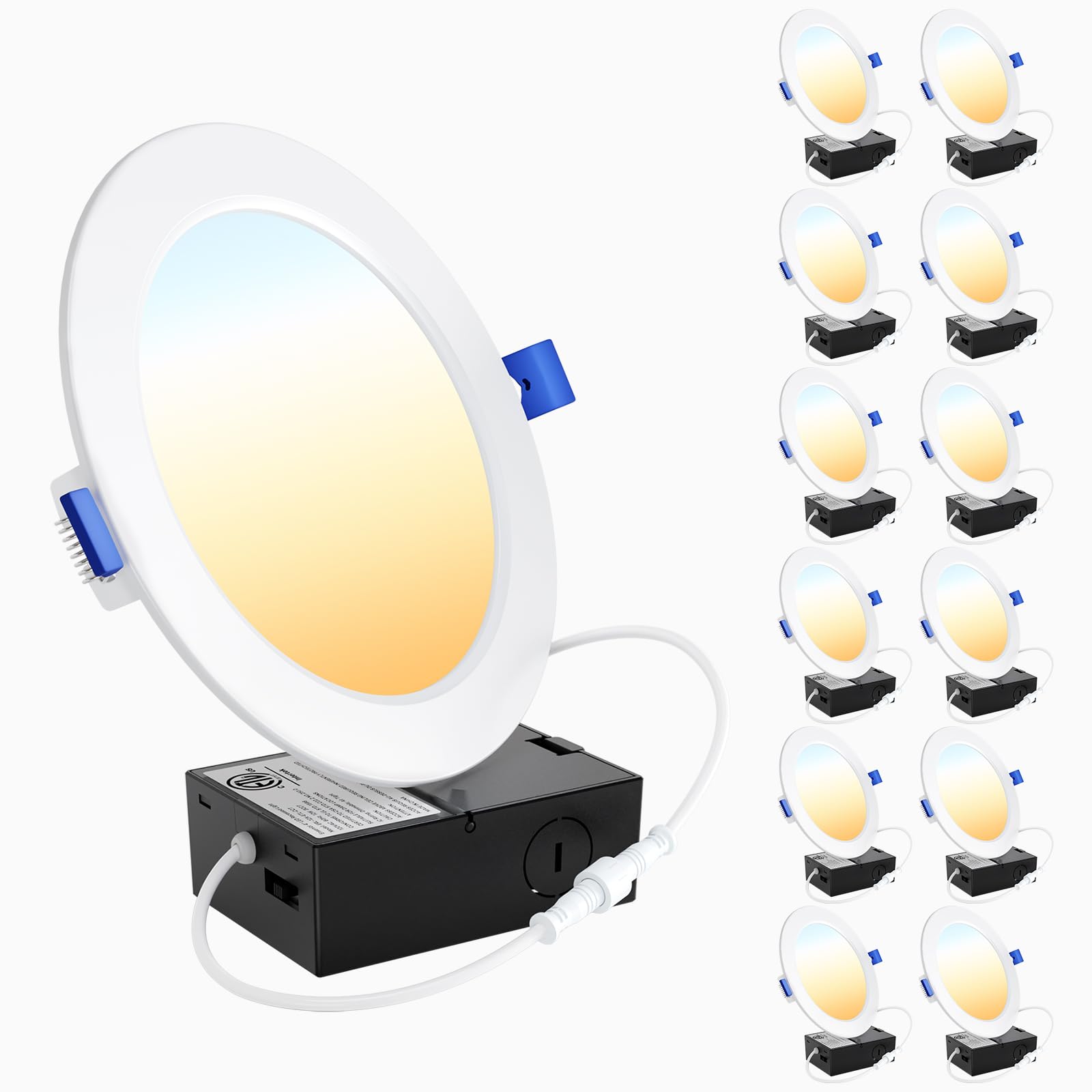 Ensenior 12 Pack 6 Inch Ultra-Thin Led Recessed Lighting With Junction Box, 2700K/3000K/3500K/4000K/5000K - 5Cct Selectable, 11W Eqv 110W, Dimmable Ceiling Downlight, 1050Lm High Brightness - Fcc&Etl