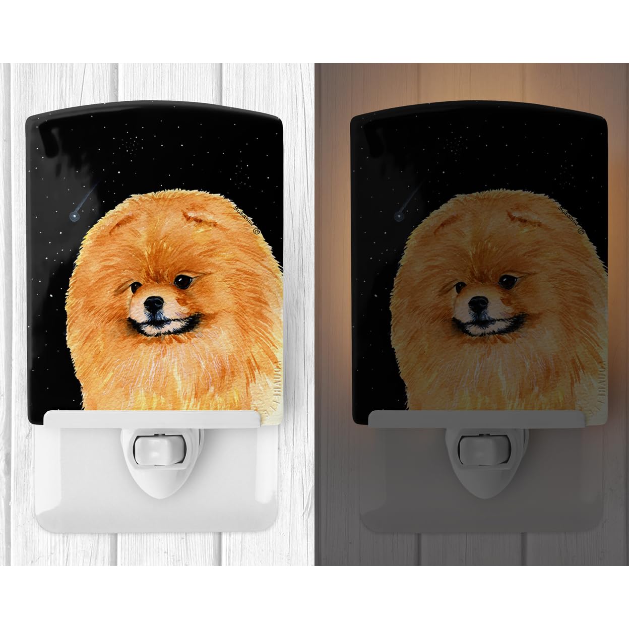 Carolines Treasures Ceramic Night Light, Starry Night Pomeranian, UL-Certified, 6x4x3 inches, Multicolor, Model SS8481CNL
