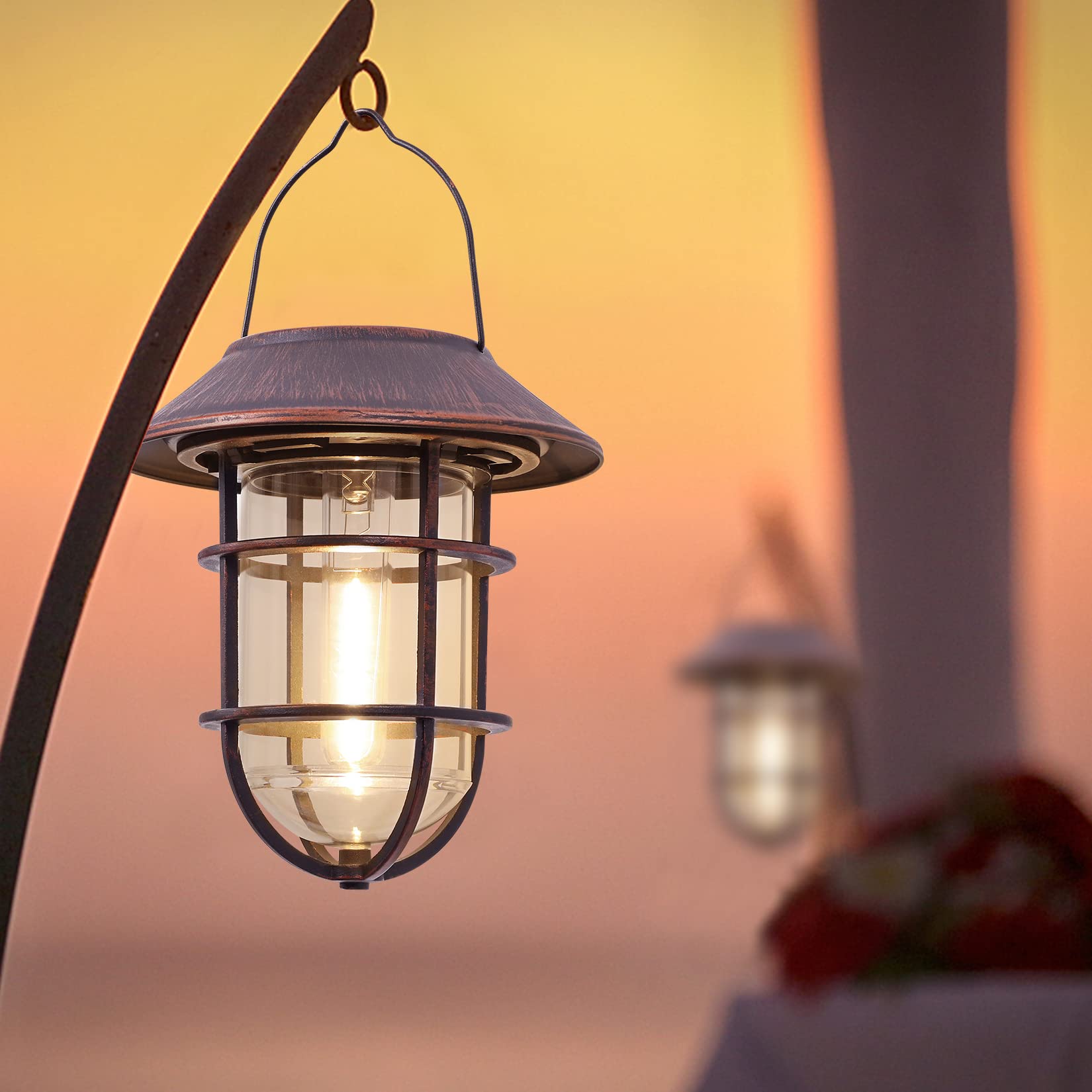 Derynome Solar Outdoor Lights, Waterproof Hanging Lanterns with Wall Mount Kit, Bronze, 2 Pack, Model JM020SLPK2