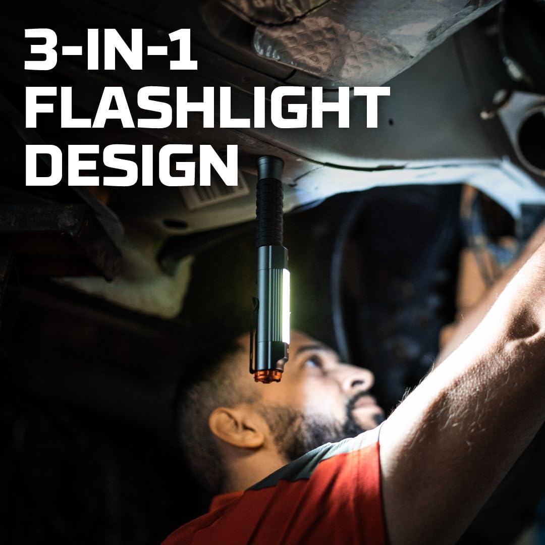Nebo Big Larry Work Light, 600 Lumen Flashlight With Cob Work Light, Pocket Clip Magnetic Base For Hands-Free Lighting, Portable