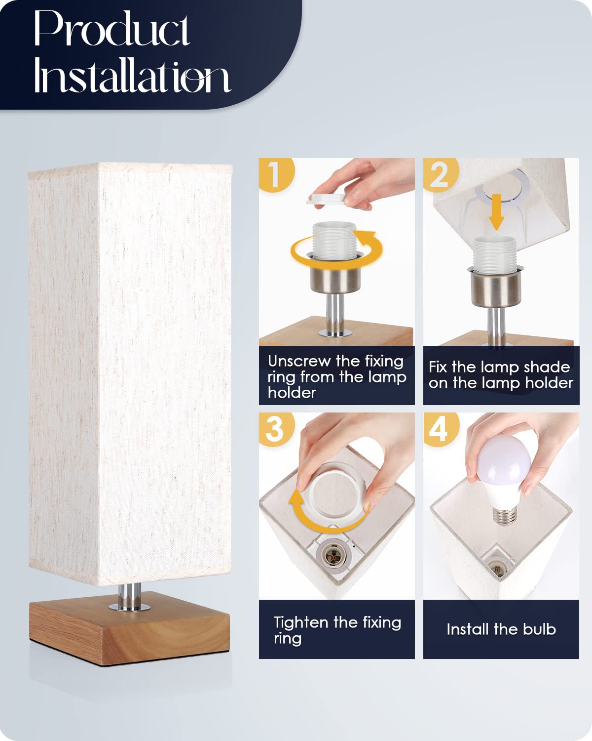 Soilsiu Bedside Table Lamp Bedroom 3 Color Options Burlywood Lamps With Modern Fabric Shade Reading Nightstand Lamps For Living