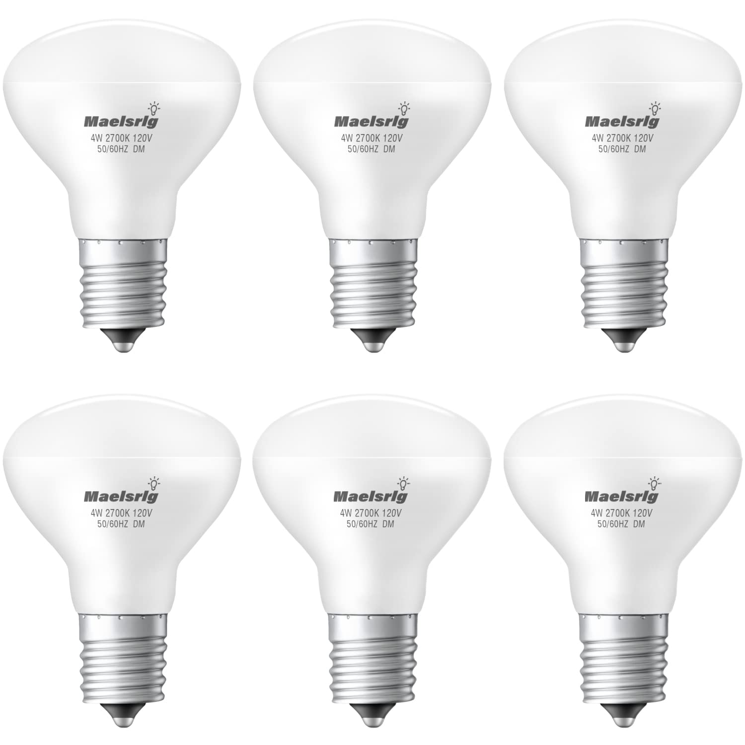 Maelsrlg E17 LED Bulb, 4W Mini Reflector Floodlight, Soft White 2700K, 400 Lumens, Dimmable, Pack of 6