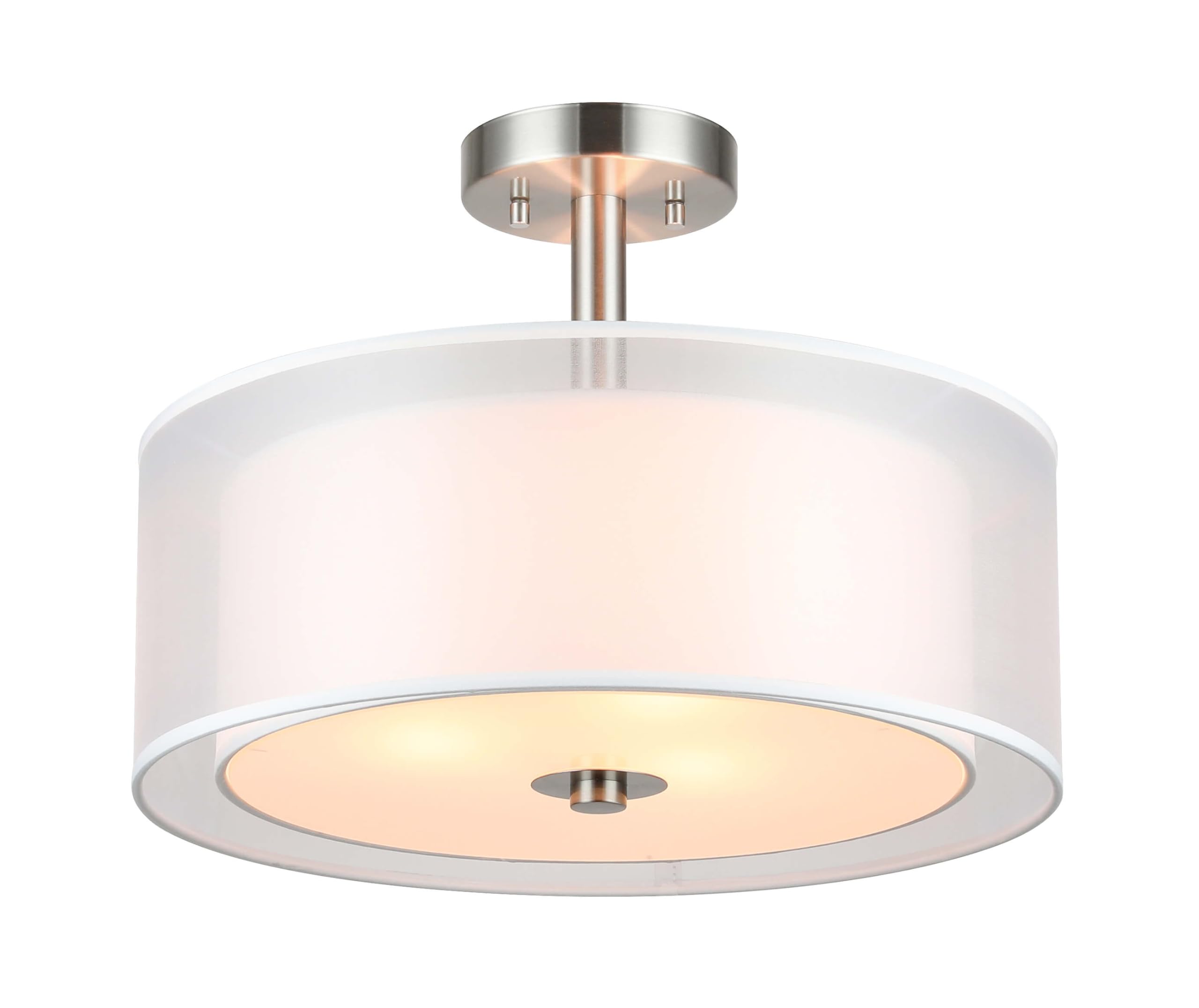 Xinbei Lighting Drum Semi Flush Mount Ceiling Light, 3 Light Semi Flush Light, 16'' Close To Ceiling Light With Fabric Shade Gol