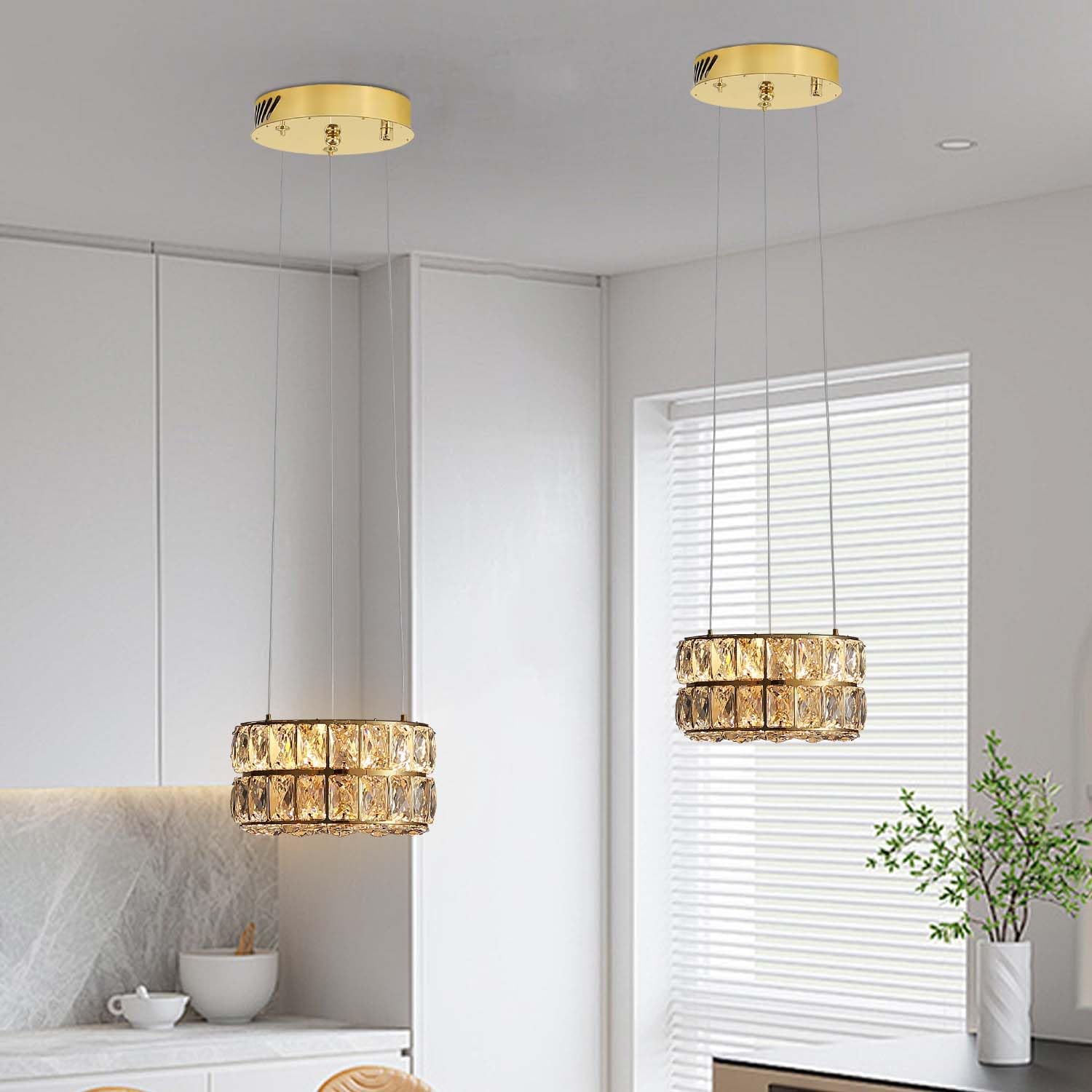 Idequy Led 11.8'' Gold Ring Crystal Chandelier, Modern Dimmable Chandeliers Lighting And Hanging Adjustable, Led Round Ceiling L