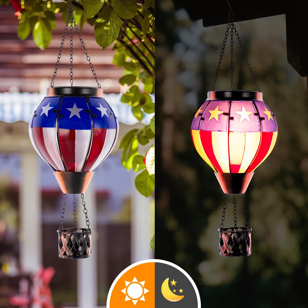Giole Hot Air Balloon Solar Lantern, Waterproof, Flickering Flame, Blue, Model DY-1501