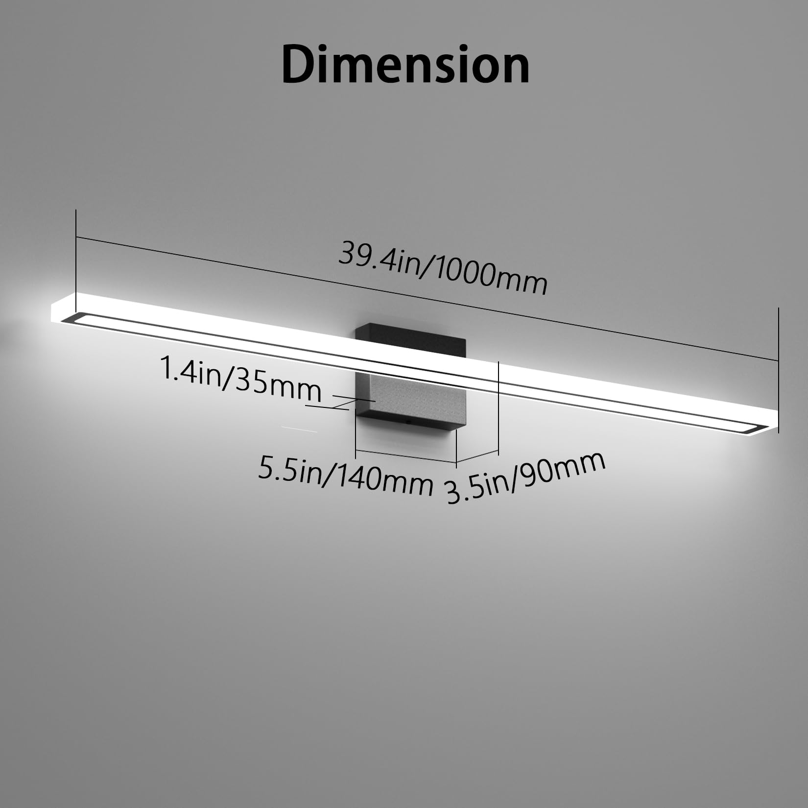 lundwa 40in Black LED Bathroom Vanity Light Bar, 36W, Modern Fixture, Cool White 6000K, Model JS6181
