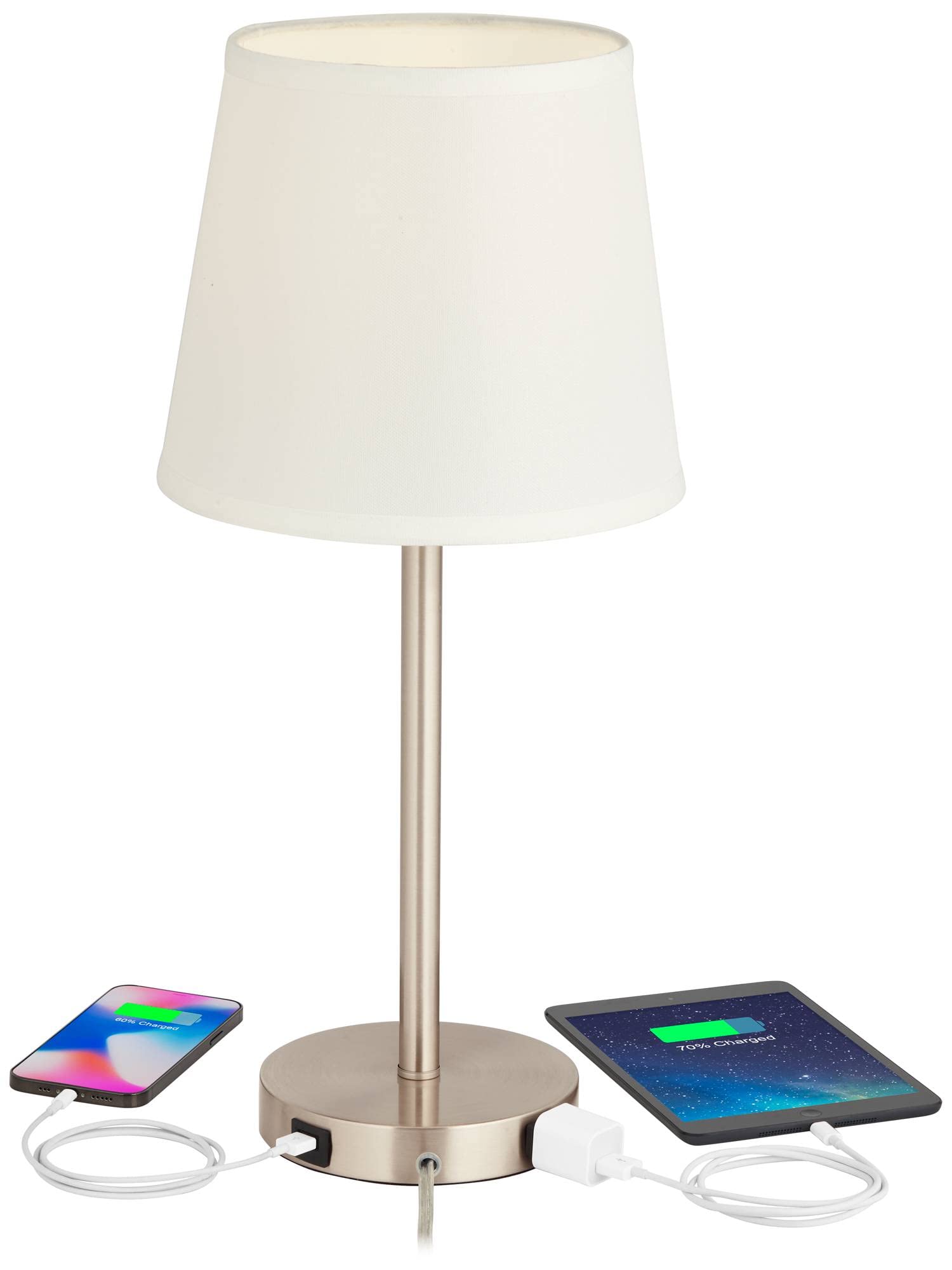 360 Lighting Flesner Modern Accent Table Lamp With Hotel Style Usb And Ac Power Outlet In Base 20'' High Brushed Nickel White Em