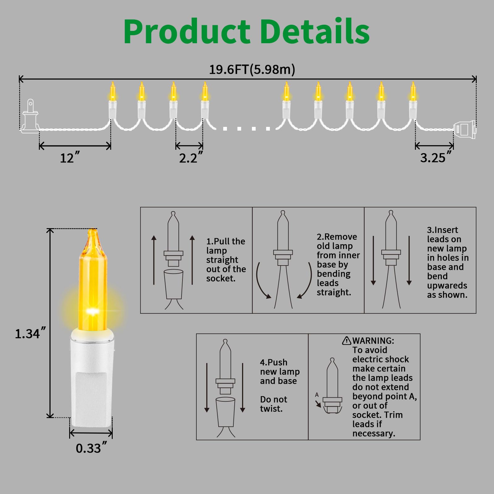 Lamphomeyellow Christmas Lights Set 100 Count 19.6 Feet Incandescent Bulb Mini String Lights For Indoor Christmas Tree Garland Birthday Wedding Party Festival Decoration, White Wire