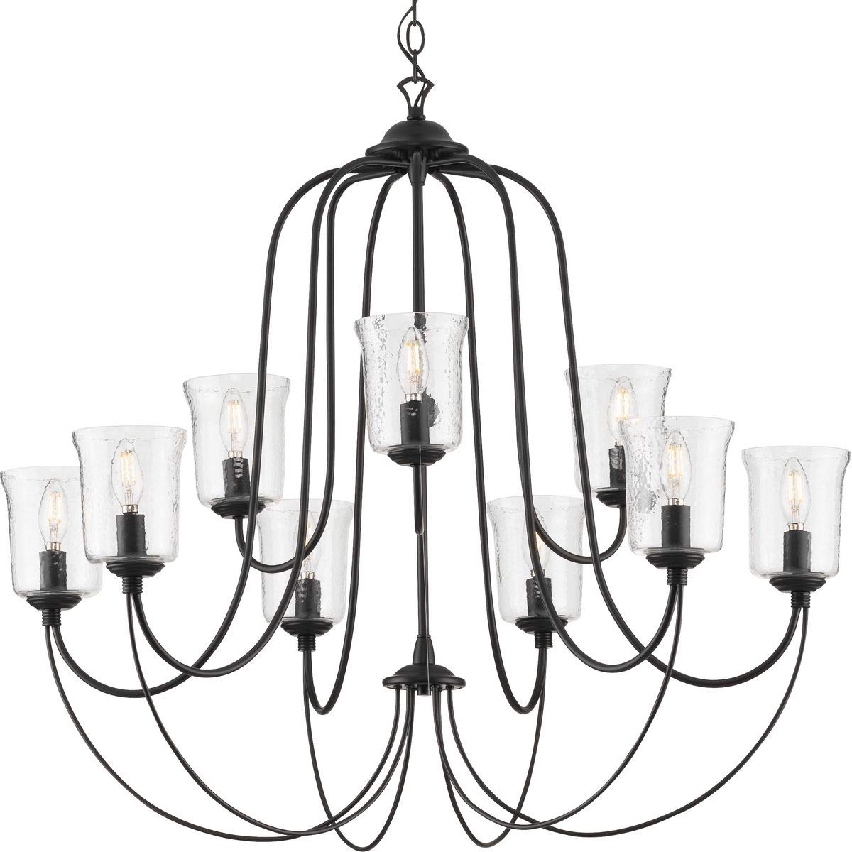 Progress Lighting Bowman Collection 9-Light Clear Chiseled Glass Coastal Chandelier Light Matte Black