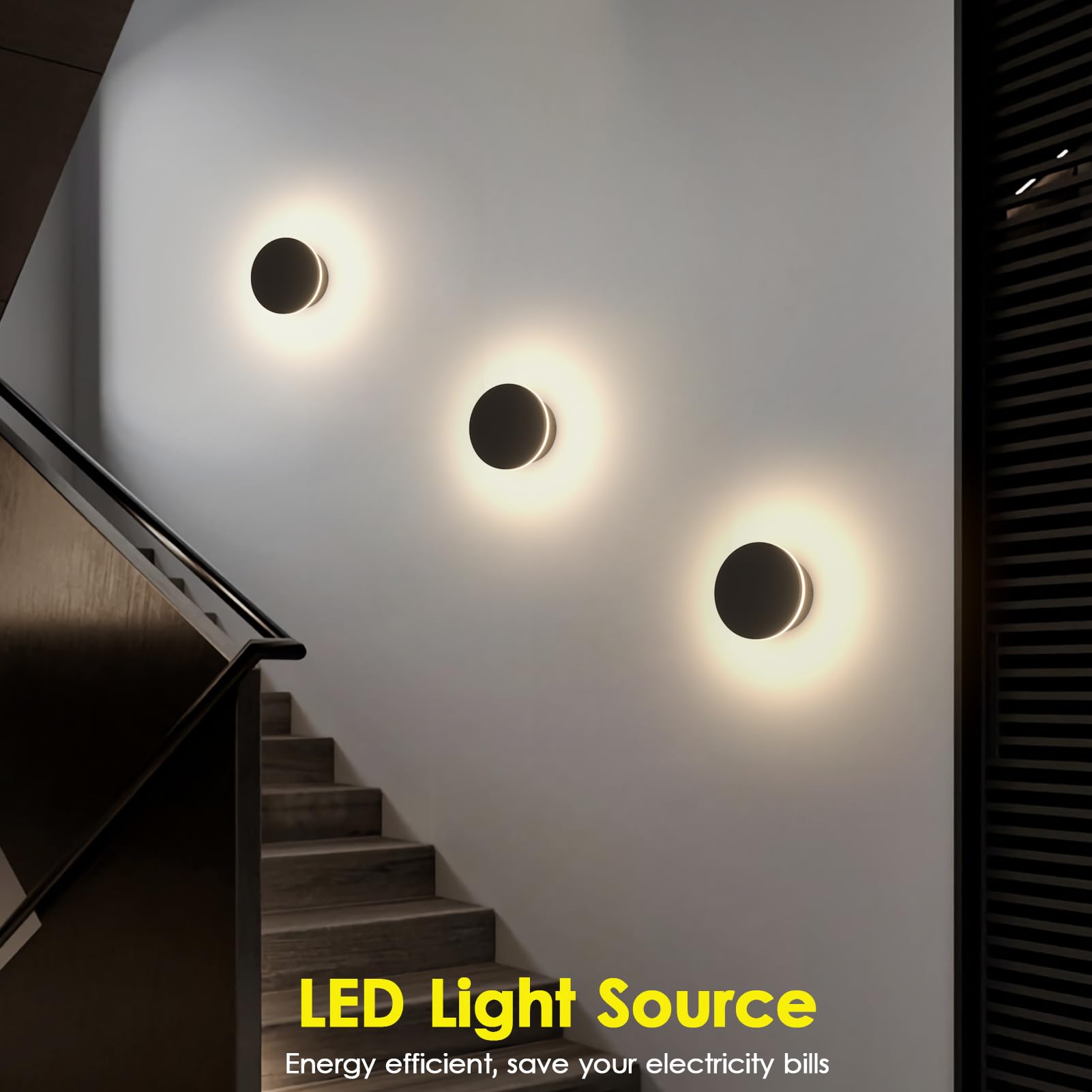 Aoceley LED Wall Light Sconce, Waterproof Black Aluminum, 3000K Warm White, 1-Pack, Round Design
