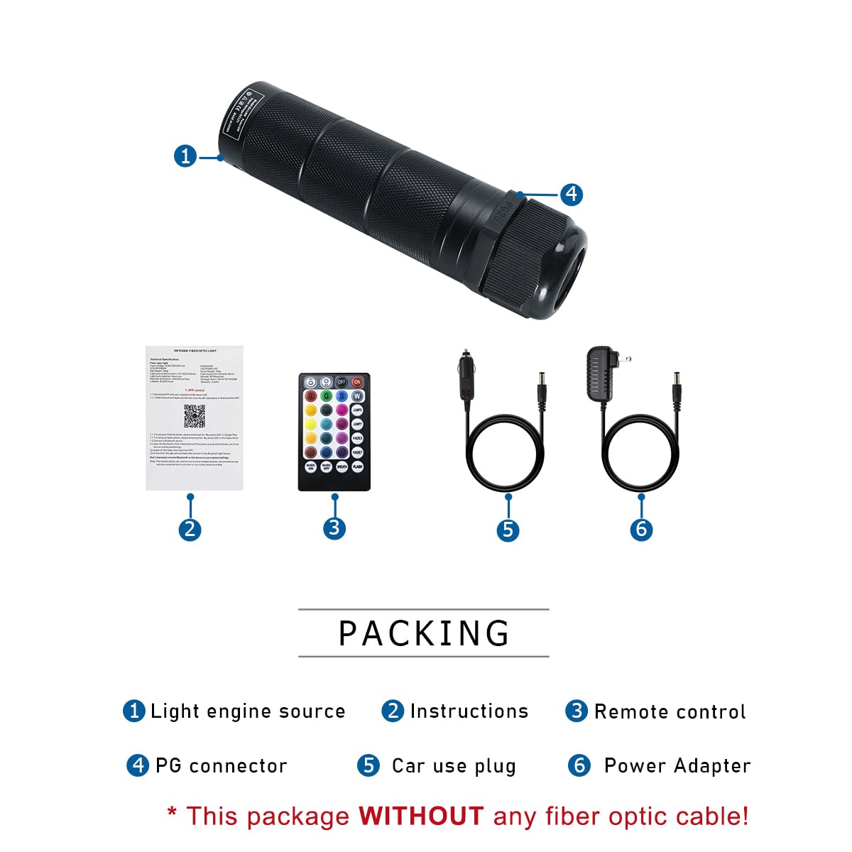 AKEPO Fiber Optic Engine Driver Replacement, RGBW, Music Activated, APP Control, 6W, Model QJ-L006, Multiple Colors