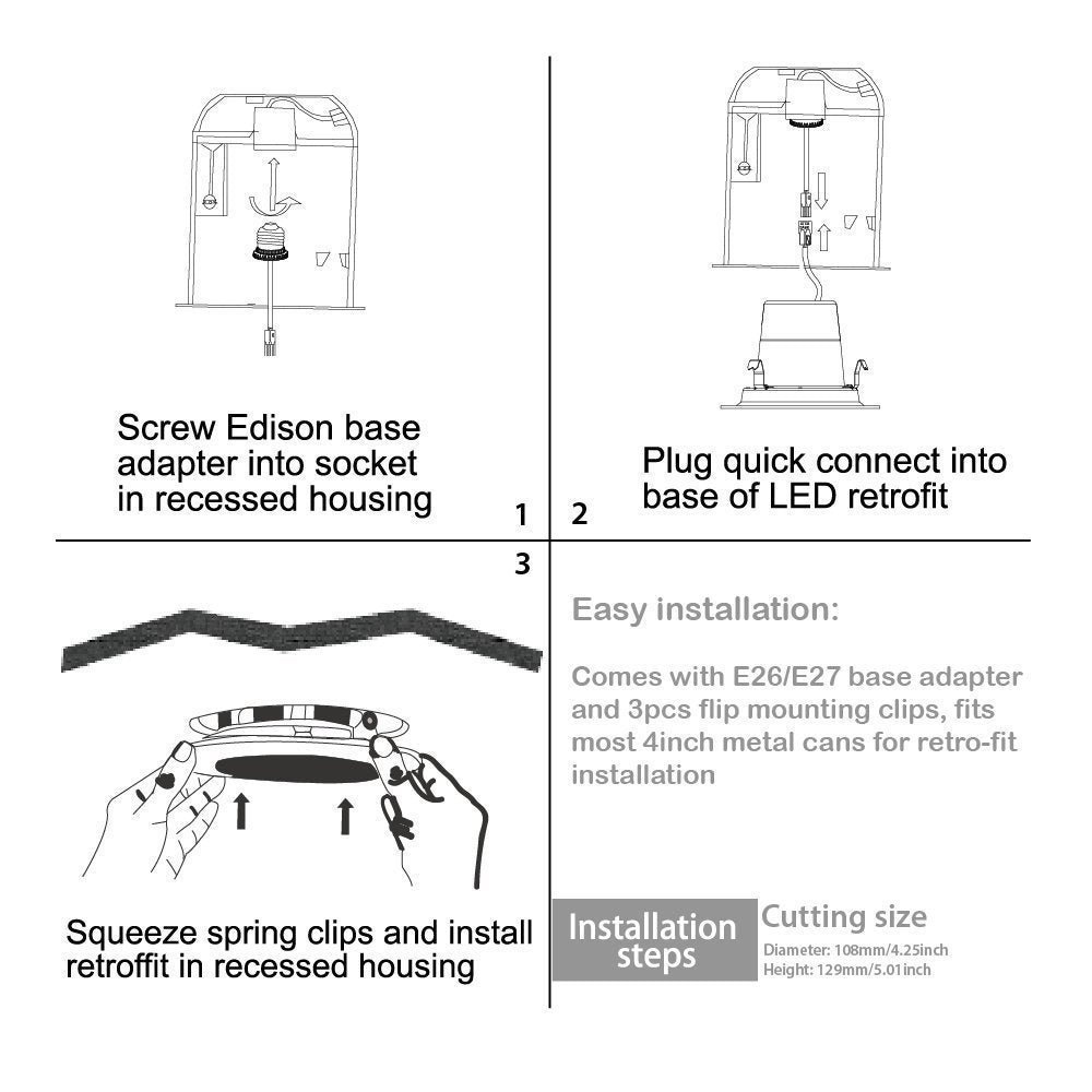 Torchstar 4-Inch Energy Star Ul-Classified 12W Dimmable Retrofit Led Recessed Lighting Fixture, 85W Halogen Equivalent Led Ceili