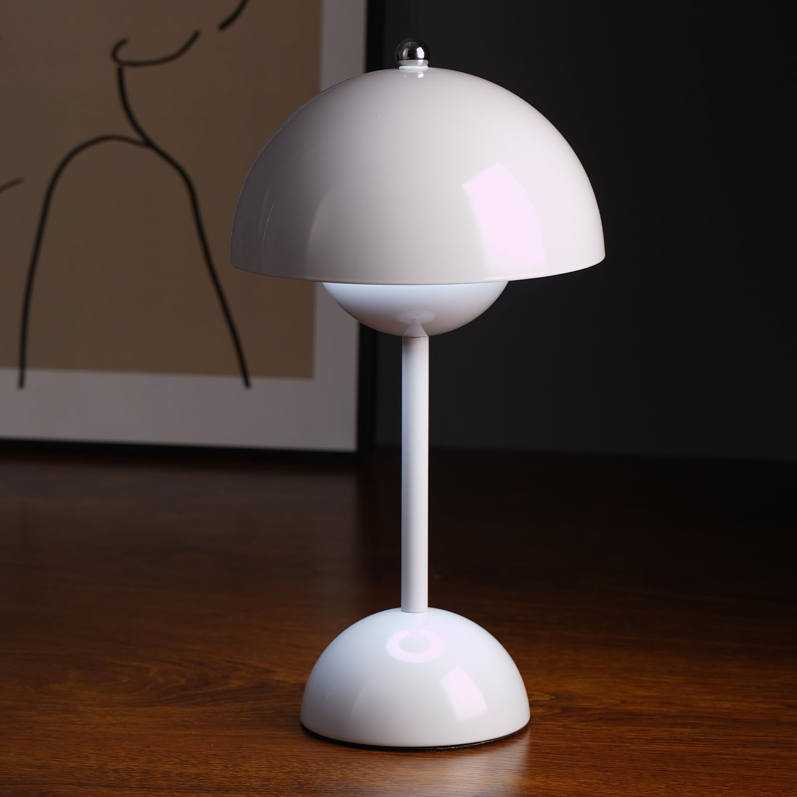 Flowerpot Lamp, Cordless Mushroom Table Lamp,3 Color Stepless Dimmable Touch Lamp, Rechargeable Battery Operated Portable LED Lamp, Small Lamp for Bedside, Night Light for Indoor Outdoor(White)
