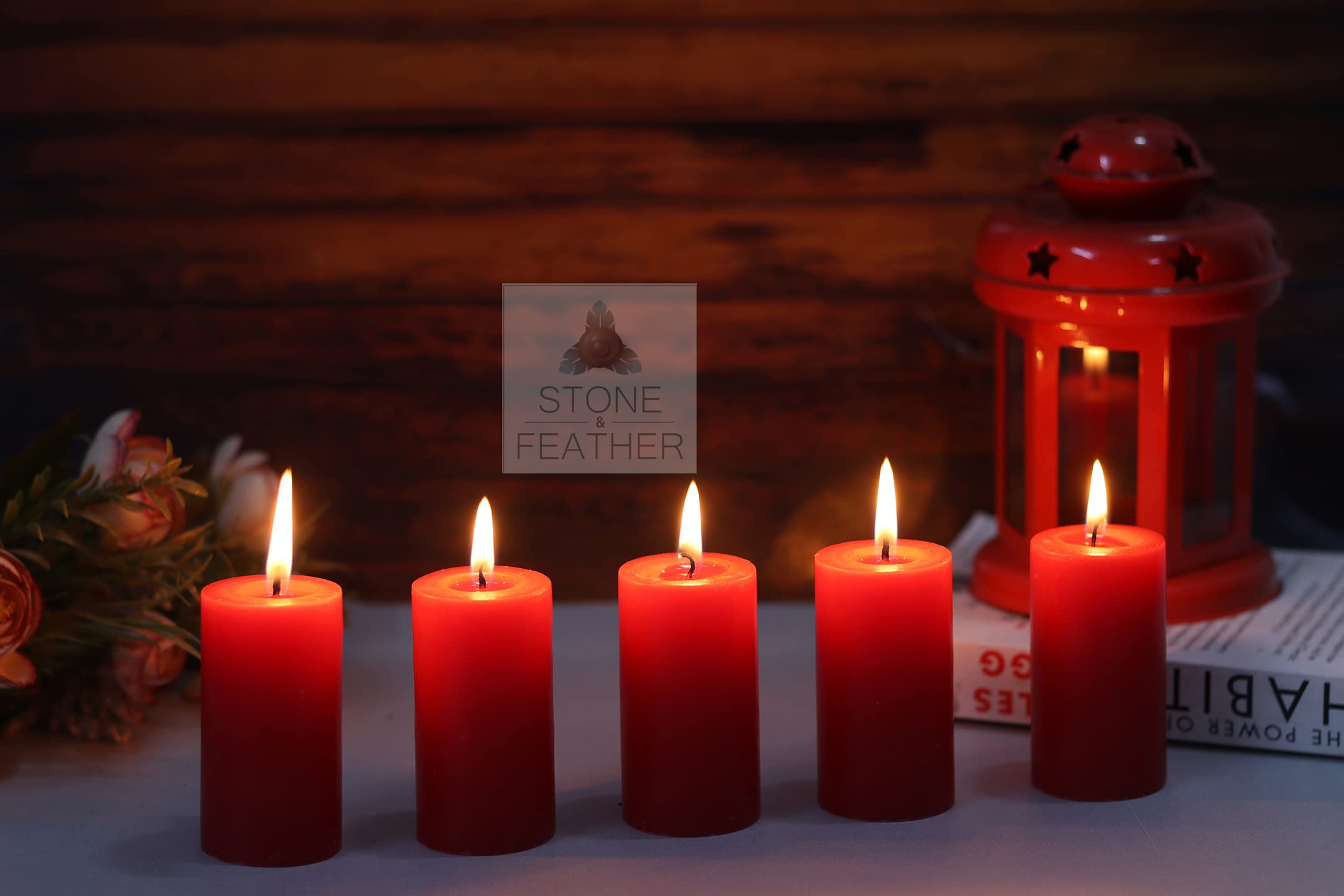 Stone & Feather, (Combo Pack), Scented Candles Apple Cinnamon, Mogra and Jasmine, Burning Time- 10-12 Hours, for Home Decoration