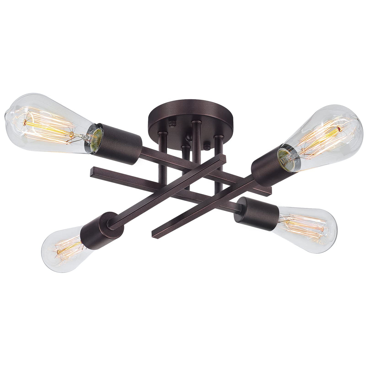 SunRider Industrial 4-Light Semi Flush Mount Ceiling Light Fixture, Bronze Farmhouse Ceiling Lights, Rustic Metal Sputnik Chande