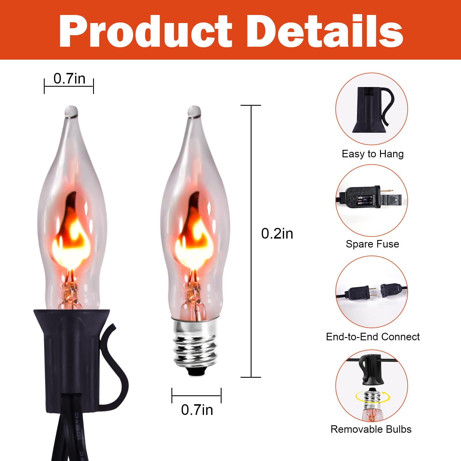 iHeartYard Halloween Flickering Flame String Lights, 10Ft Orange Twinkle Lights for Indoor/Outdoor Decorations, Model DJ141