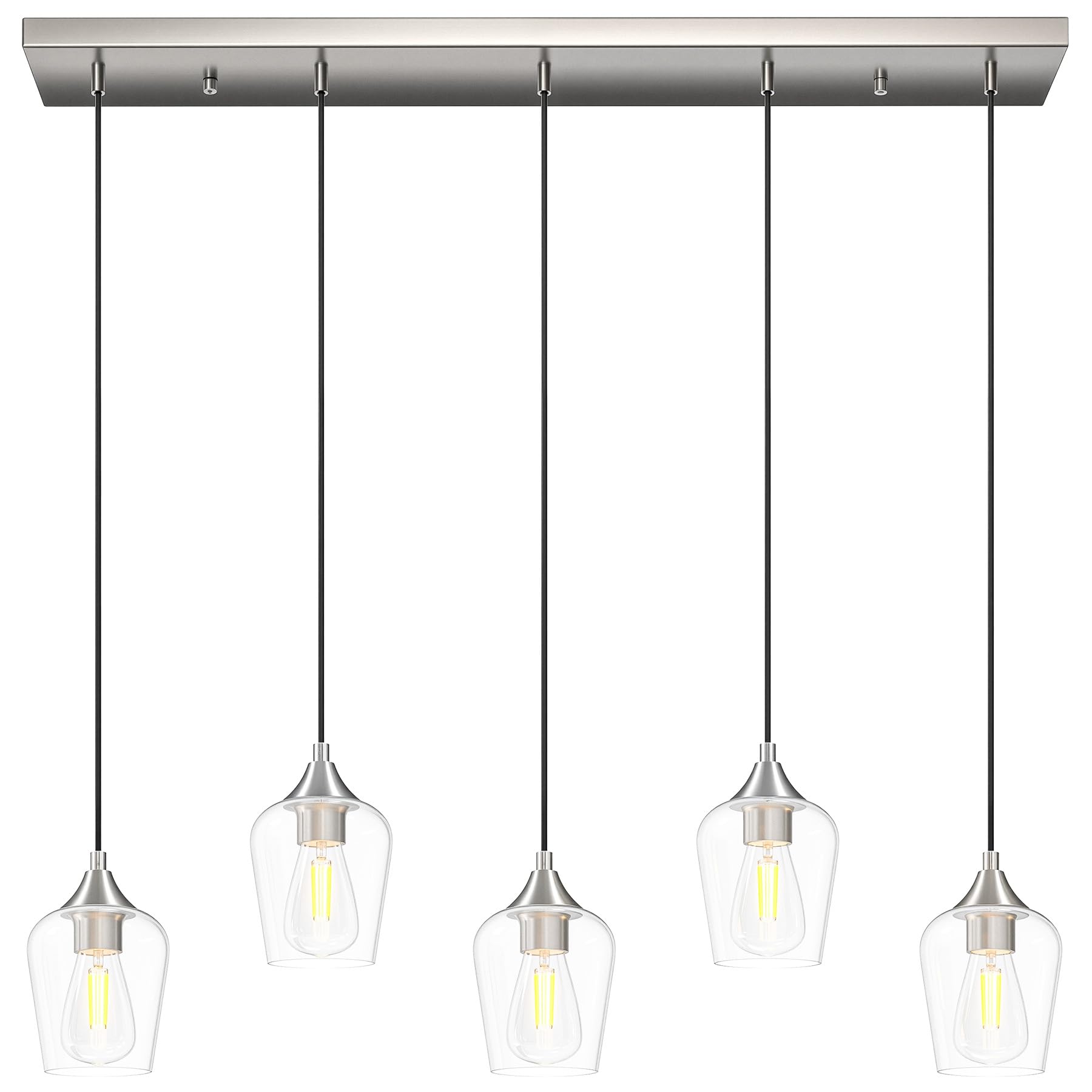 Vonluce 5-Light Pendant Light Kitchen Island  Pendant Light Fixture With 10-55 Height  Modern Pendant Lighting With Wine Glass Shades For Living Room Hallway  Brushed Nickel  Etl Certificated