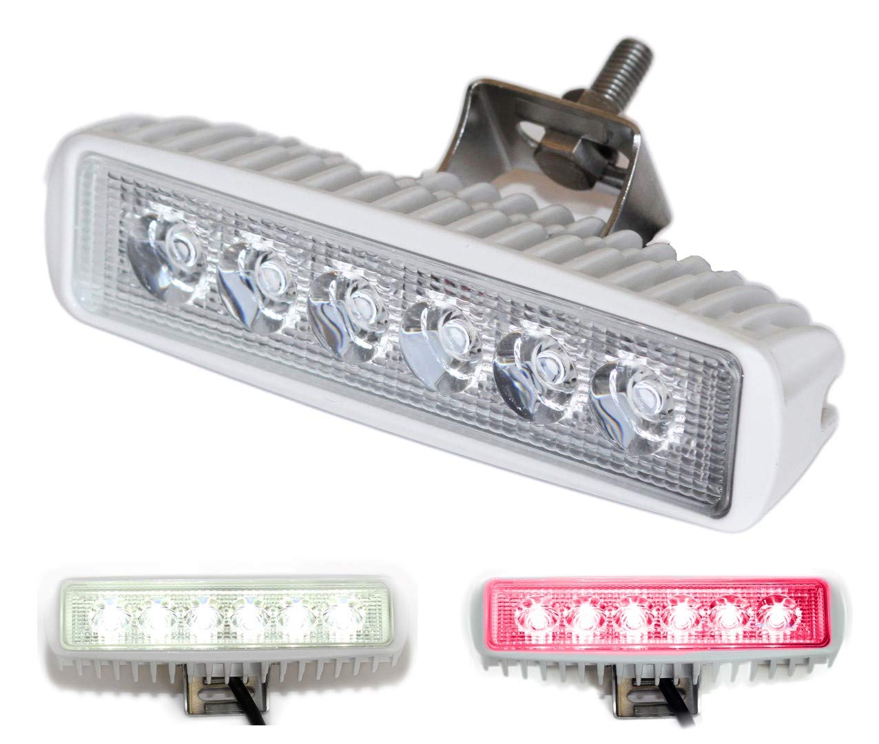 Wave One Marine Dual Color LED Boat Spreader Light - IP68 Waterproof, High Lumen Output, Slim Profile, White Housing, Model 101WhiteHousing|DualWR