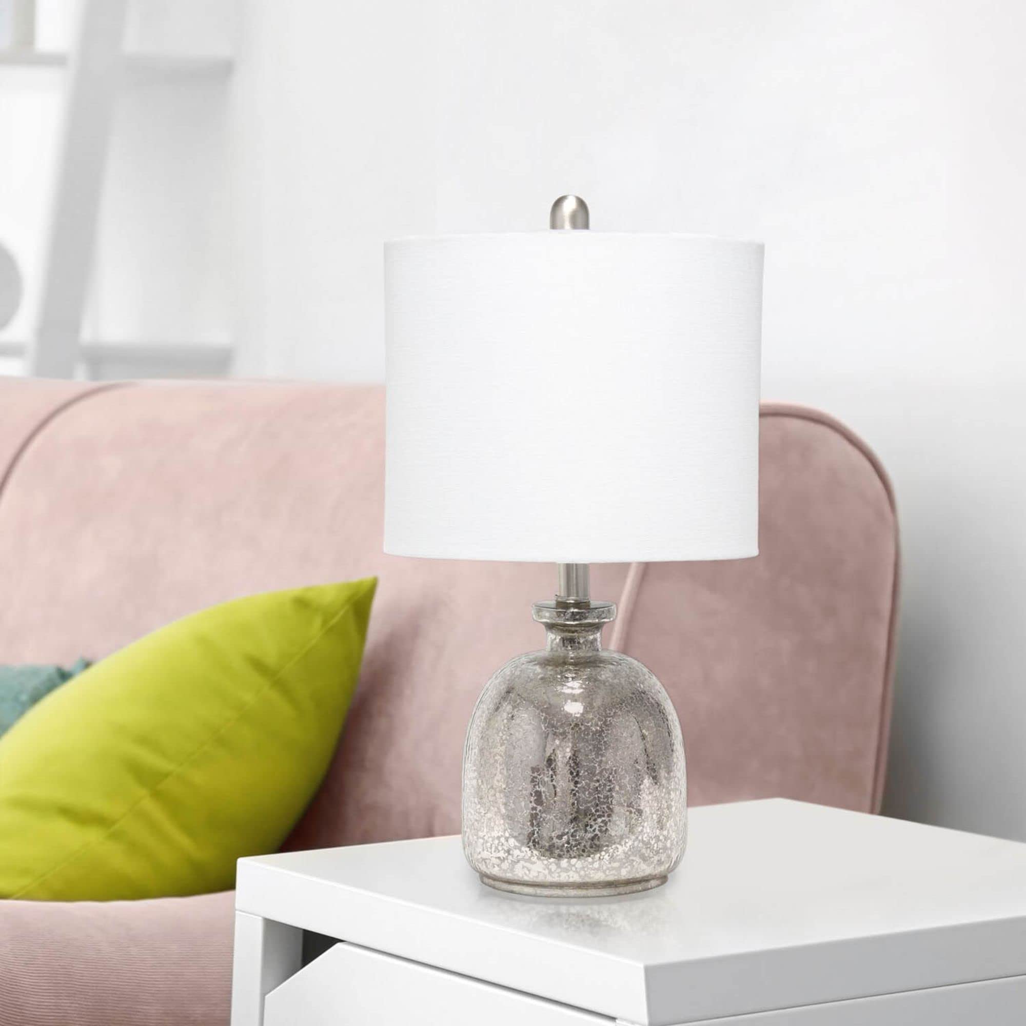 Lalia Home Contemporary Mercury Hammered Glass Jar Table Lamp With White Linen Shade