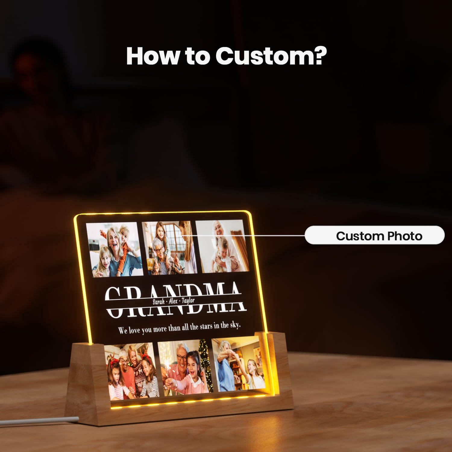 Ecavboc Personalized Gifts For Grandma From Grandchildren, Customized Acrylic Plaque With Photos Text,Custom Picture Night Light