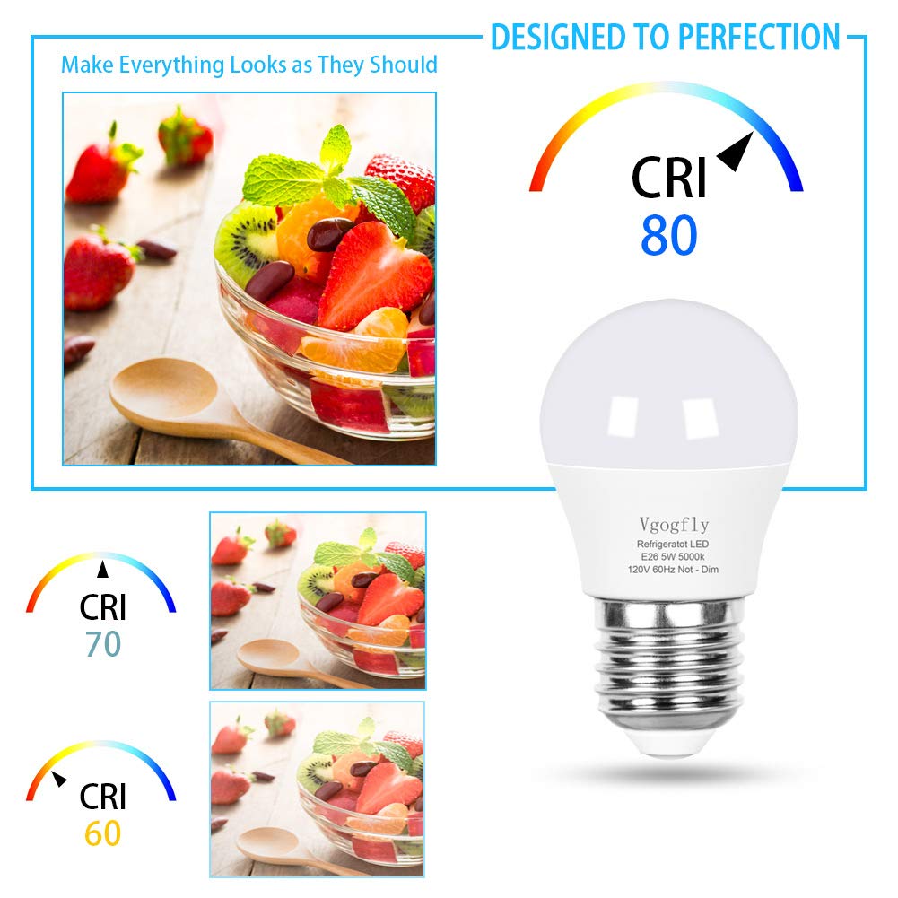 Vgogfly Led Refrigerator Light Bulb 40W Equivalent 120V A15 Fridge Waterproof Bulbs 5W Daylight White 5000K E26 Medium Base Free