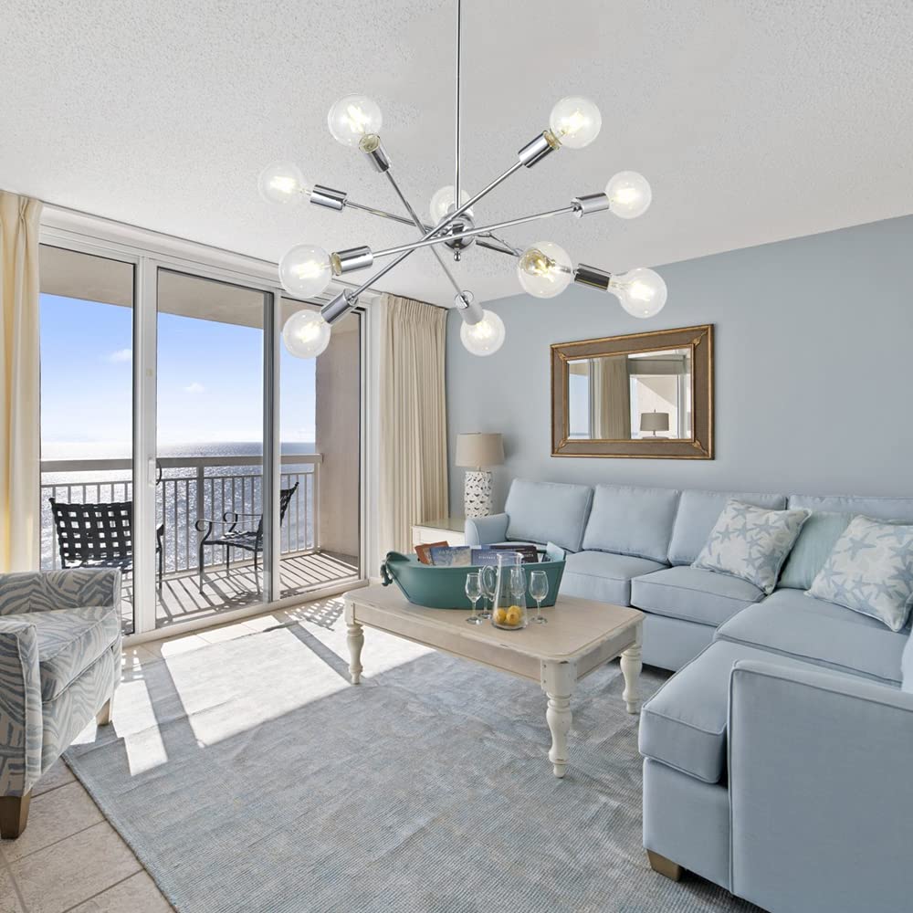 BONLICHT Modern Sputnik Chandelier Lighting 10 Lights with Adjustable Arms Mid Century Brushed Nickel Pendant Lighting for Kitch