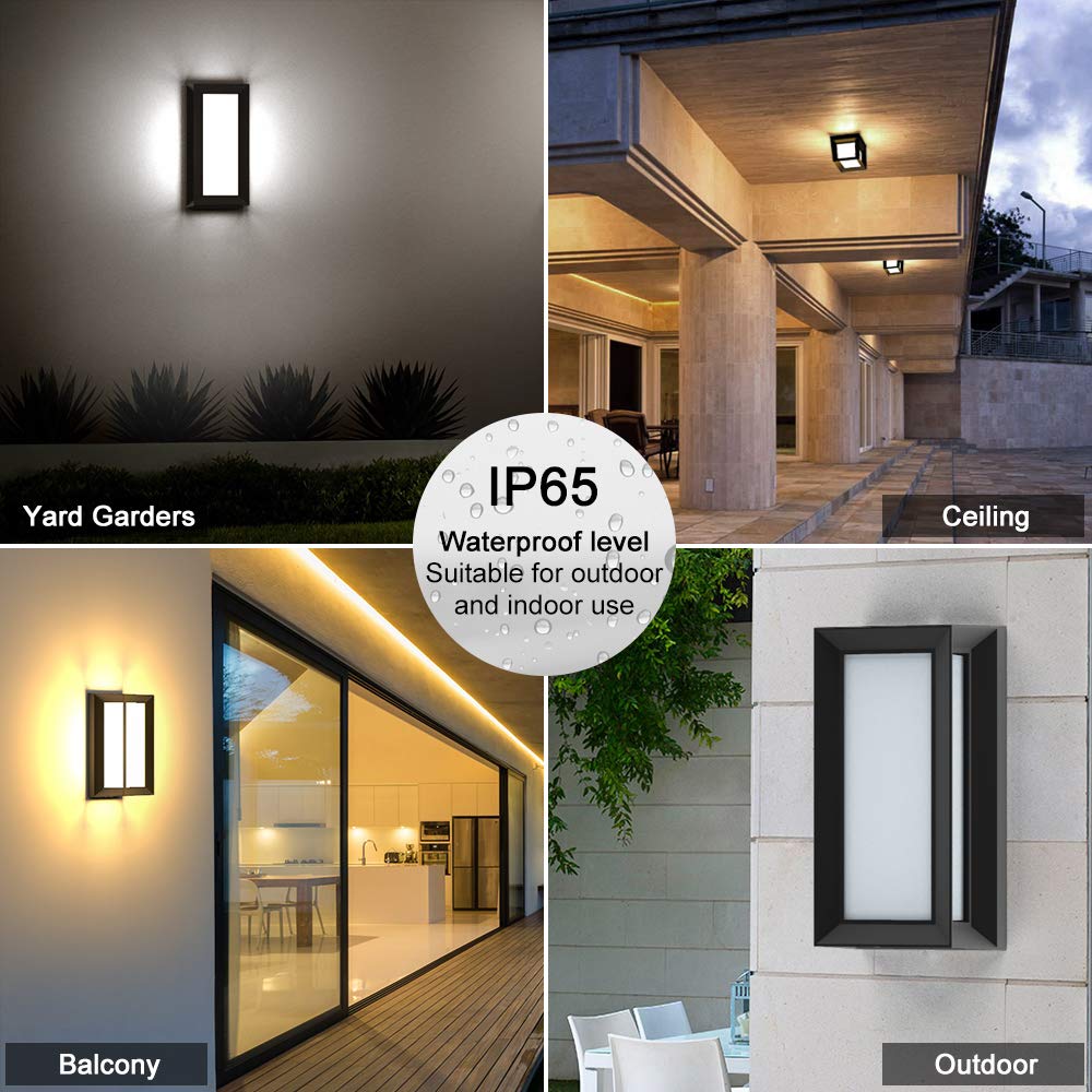 Sytmhoe Modern Led Outdoor Wall Sconce, 24W Matte Black, 3-Color Changeable, Patio Light