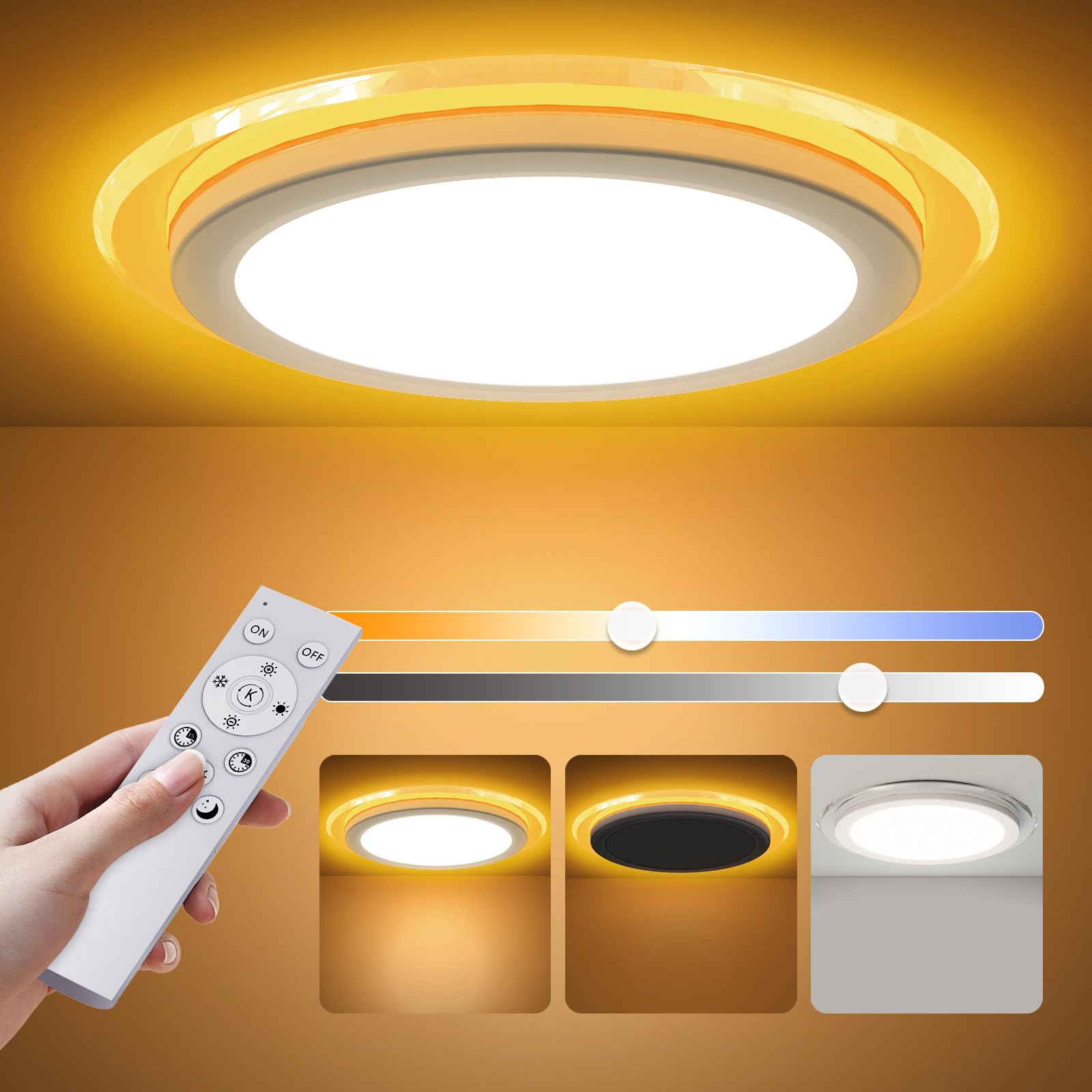Aphyni 12 Inch LED Ceiling Light Fixture with Planetary Ring Night Light, Remote/Wall Switch/Smart App Control, 2400LM 3000K-650