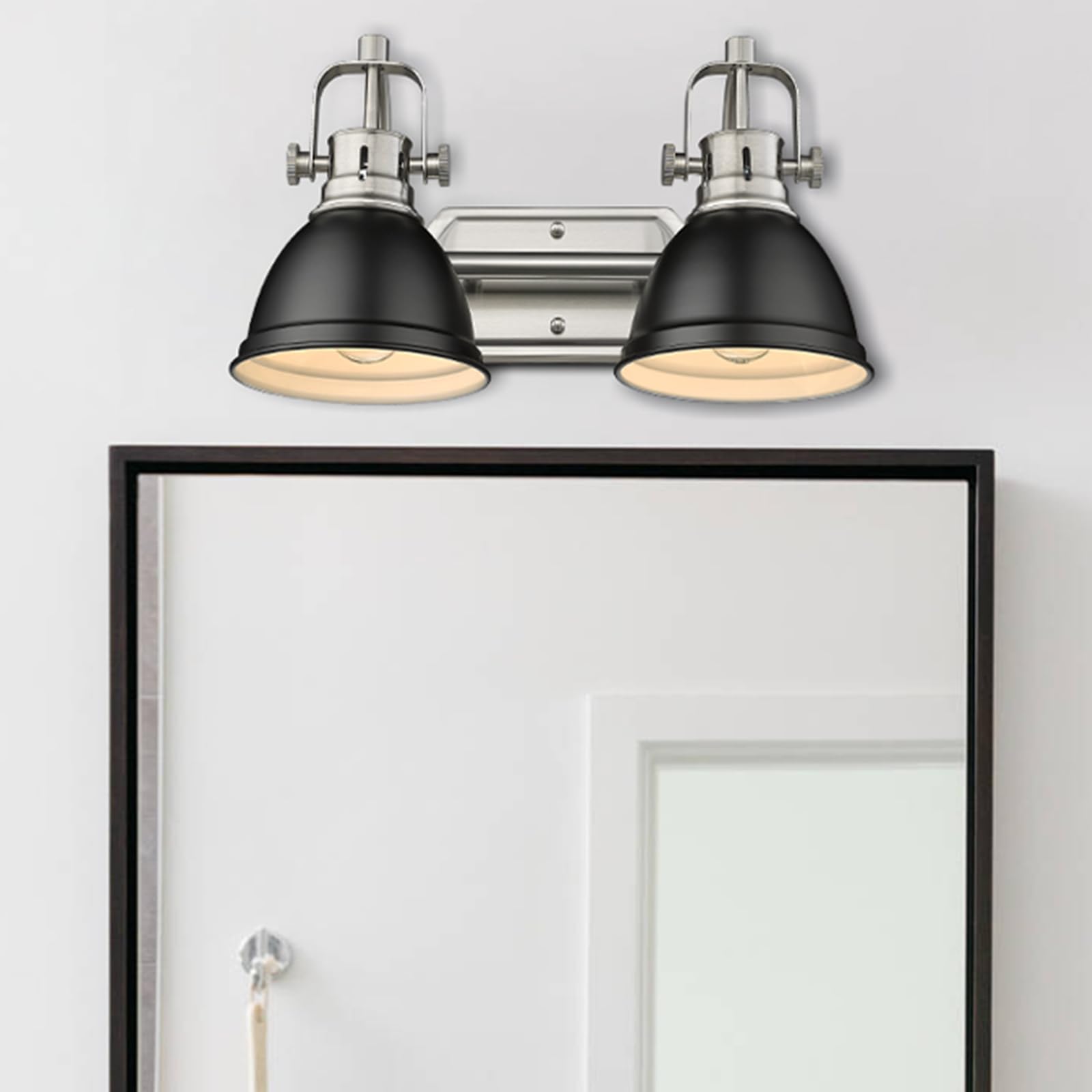 Emliviar Modern Vanity Light, Industrial 2-Light Bathroom Wall Light Fixtures, Black And Brushed Nickel Finish With Metal Shade,