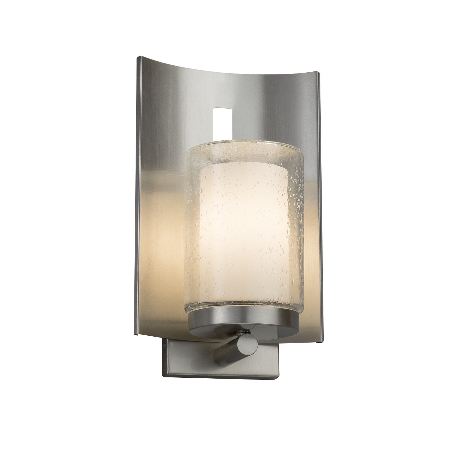 Fusion - Embark 1-Light Outdoor Wall Sconce - Cylinder with Flat Rim Artisan Glass Shade in Opal - Brushed Nickel Finish - LED