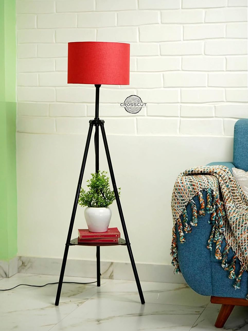 Crosscut Furniture Metal Floor Lamp with decorative shelf (Lily Red)