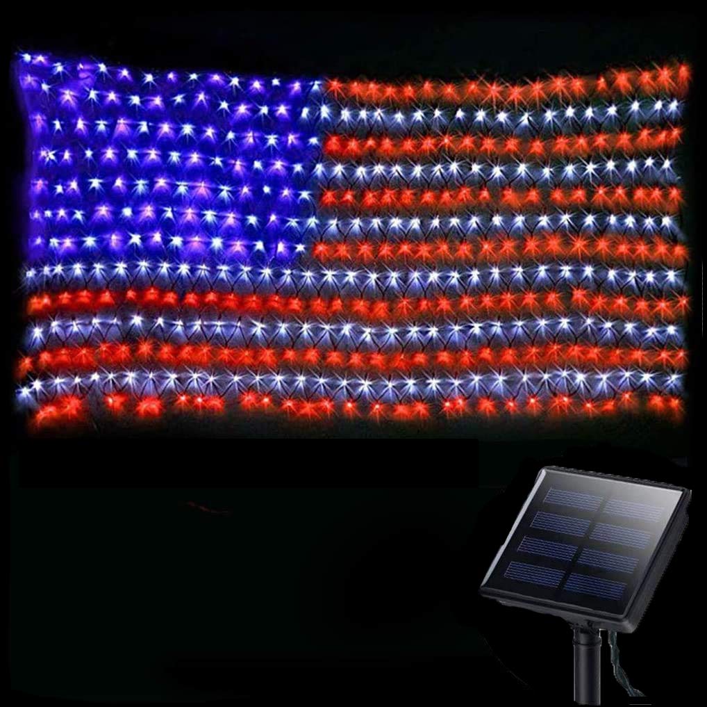 DBFAIRY Solar American Flag Lights Outdoor,420 LEDs American Flag Net Lights 6.5ft x 3.28ft Super Bright,Memorial Day Decoration