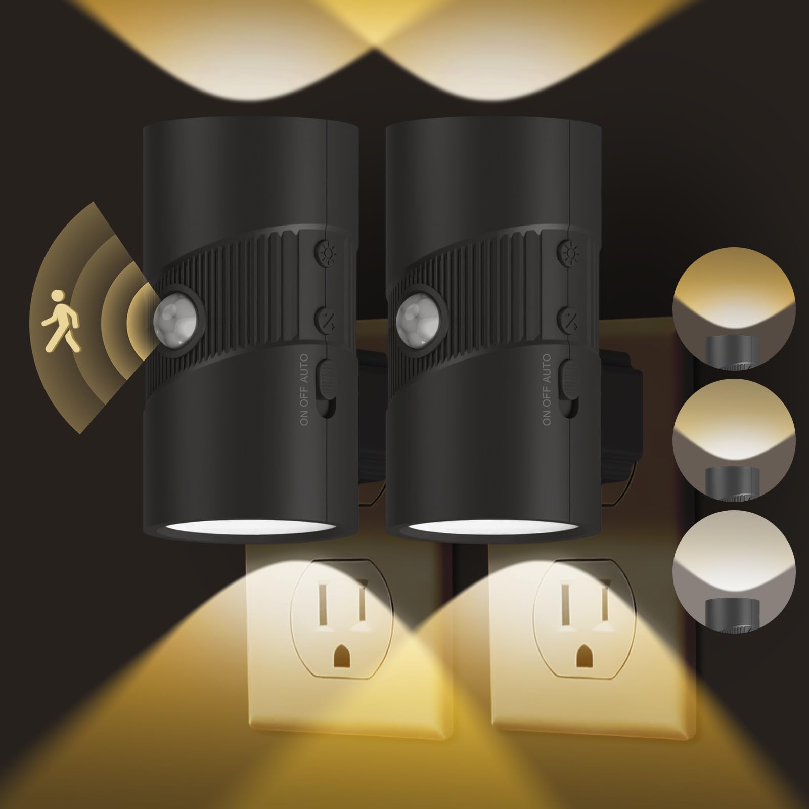 easuntec Motion Sensor Night Light, Night Lights Plug into Wall, Motion Sensor & Dusk to Dawn Sensor, 3 Light Modes, Dimmable Ni