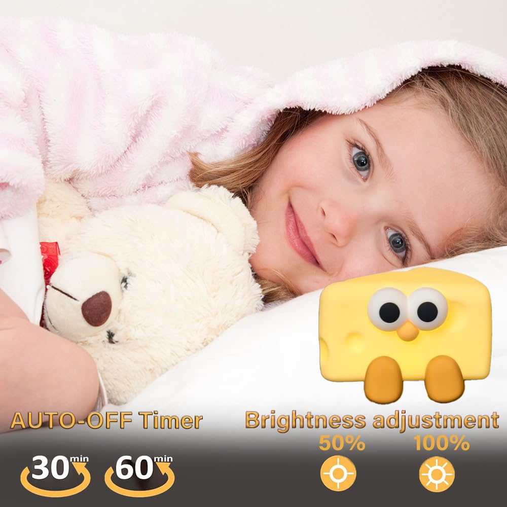 Myratts LED Night Light, Dimmable Silicone Lamp, Rechargeable Touch Control, Cheese Color, Model JYNL-001