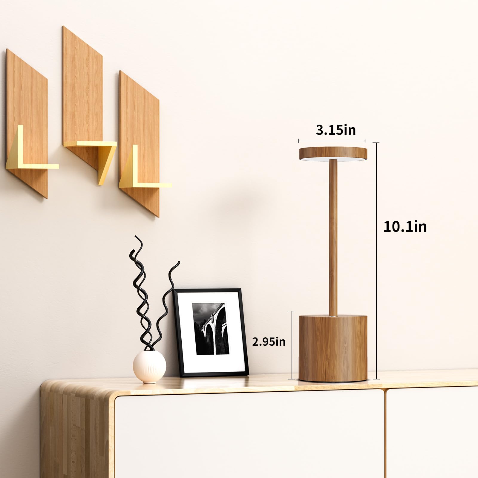 SAKRINGT Cordless Table Lamp - Rechargeable LED Light, 5000mAh Battery, Bamboo, Model S801-B, Dimming for Patio/Restaurant/Outdoor Use