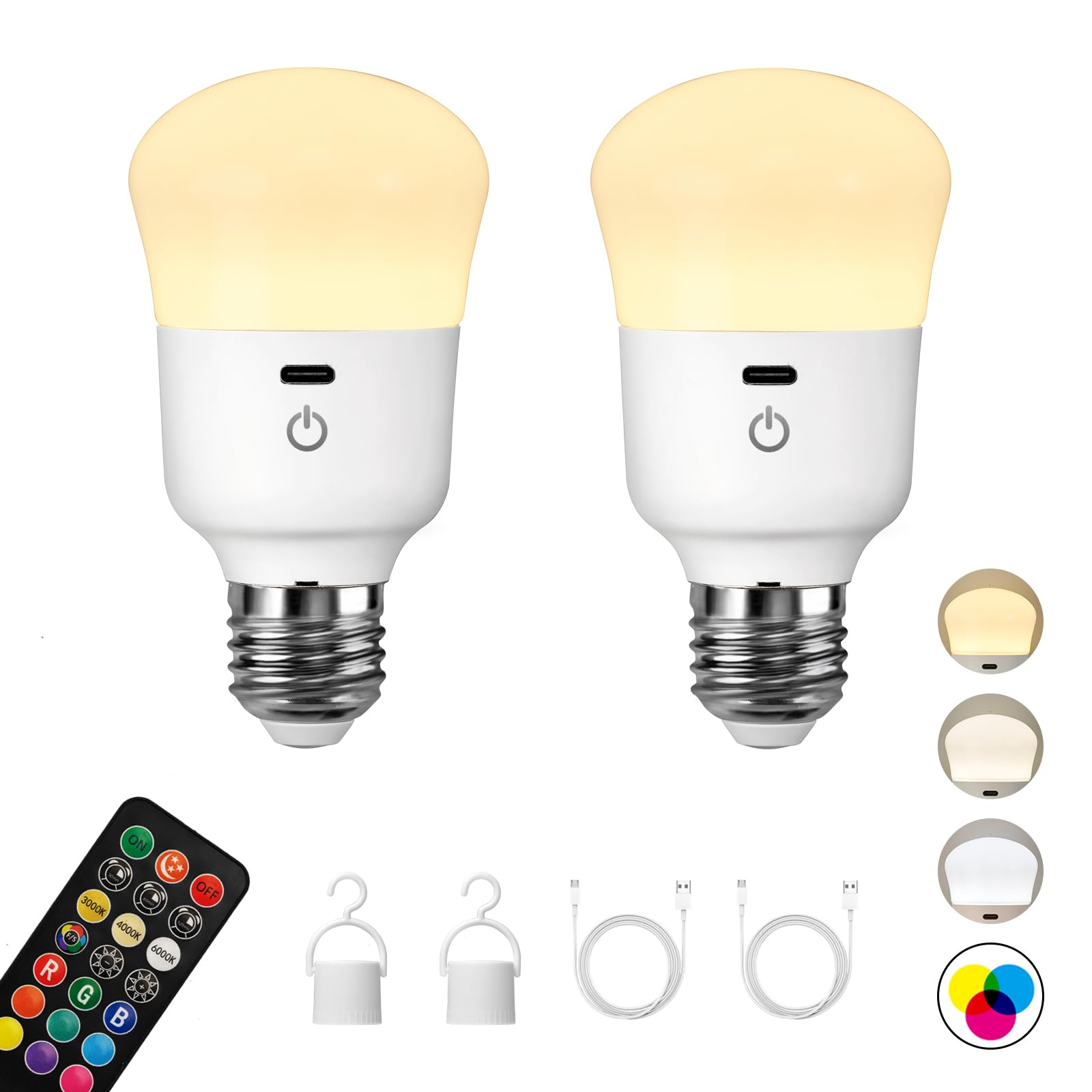 Kartoosh Rechargeable Light Bulb, With Remote Control, 50W Equivalent, Battery Operated Led Bulbs, Backup Emergency Light For Ho
