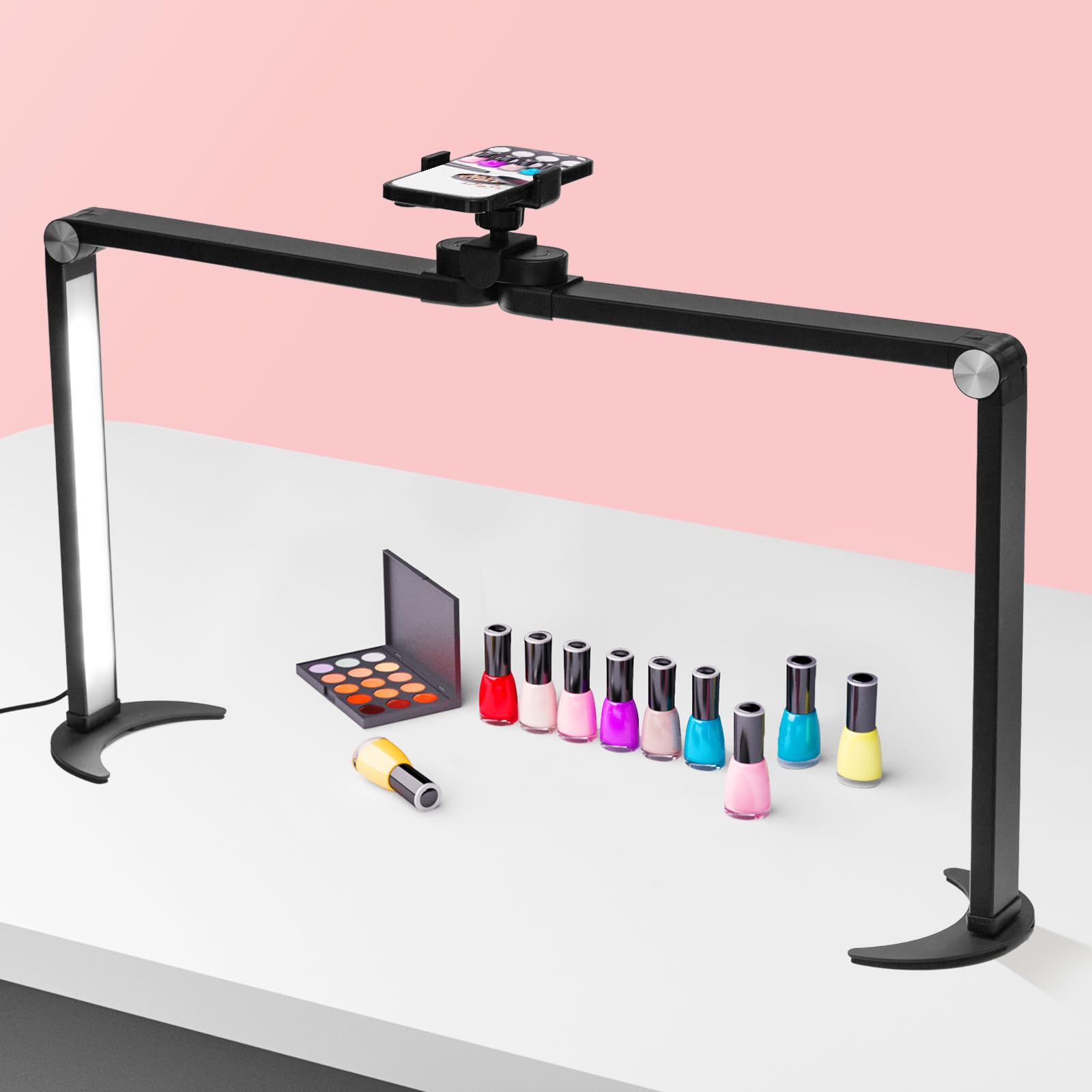 Grlifbaw Upgraded Foldable Nail Lamp for Desk, Large Nail Tech Light with Phone Holder, Half Moon Led Light 3 Modes 3000K-5600K