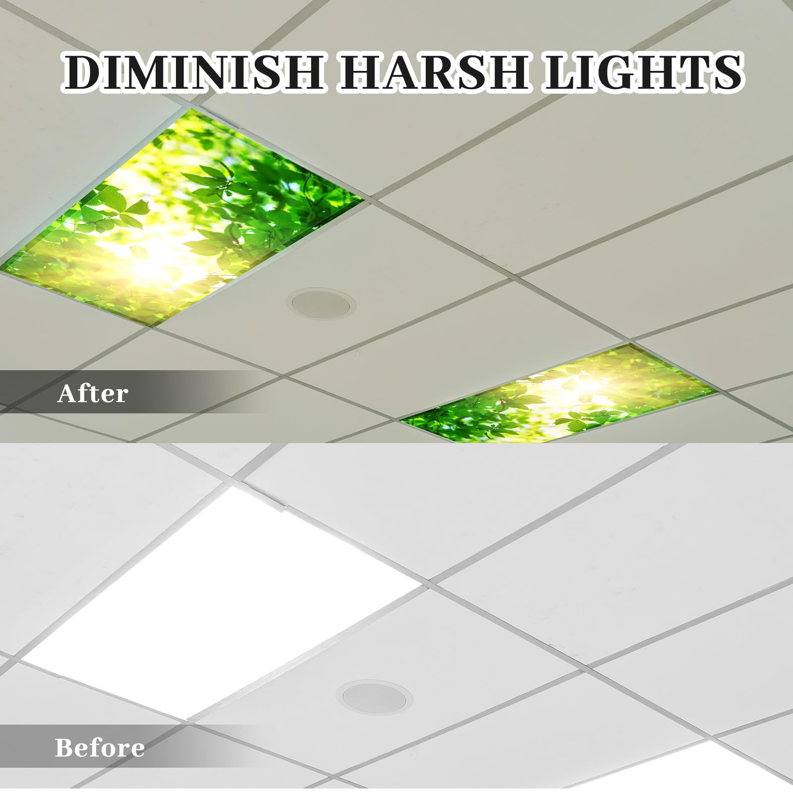 Hortsun Fluorescent Light Covers 4 Pack, 4x2 Feet Green Leaves Magnetic Ceiling Shade for Office, Classroom, Home, Hospital Decor