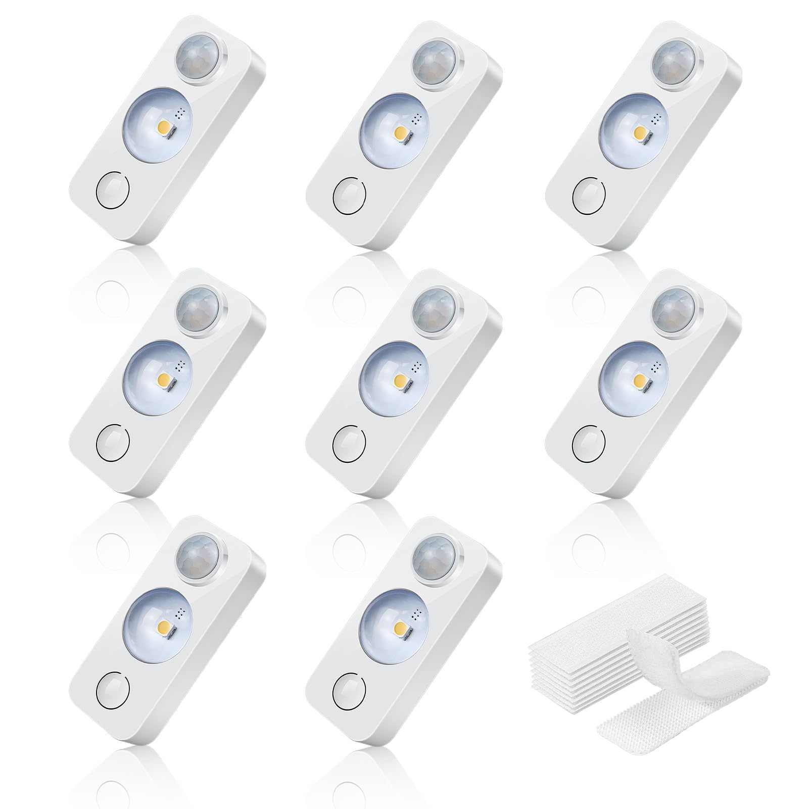 NIEGNOWOO LED Motion Sensor Puck Lights, Warm White, 8 Pack, Rechargeable, PVC Material, USB Charging Cord Included
