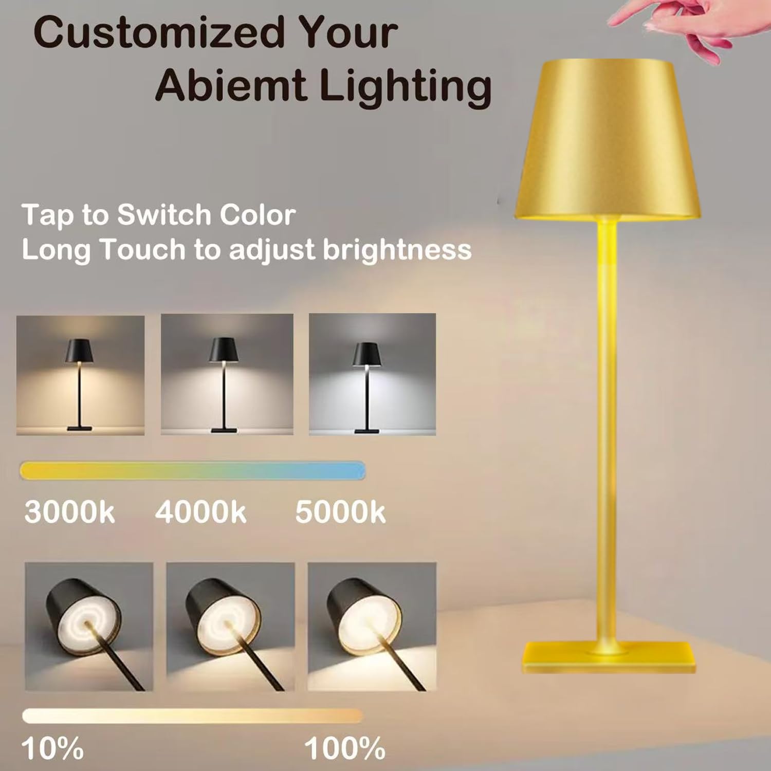 LamparaDecor Gold LED Cordless Table Lamps Set of 4, Rechargeable Metal Lighting for Outdoor and Indoor Use, Model Lamparadecor-CL-4PACK-Gold