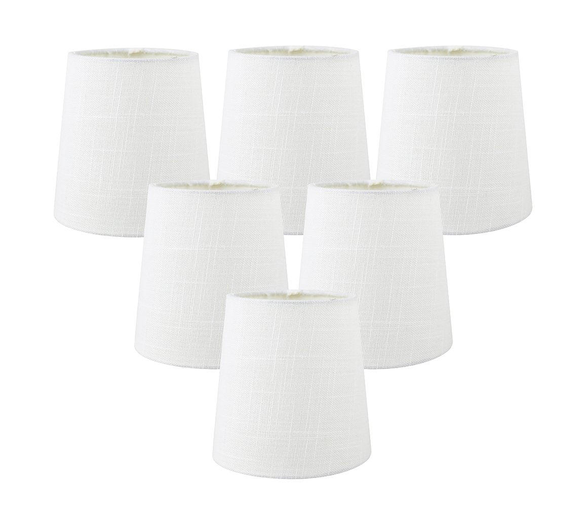 Meriville Set Of 6 Off White Linen Clip On Chandelier Lamp Shades, 4-Inch By 5-Inch By 5-Inch