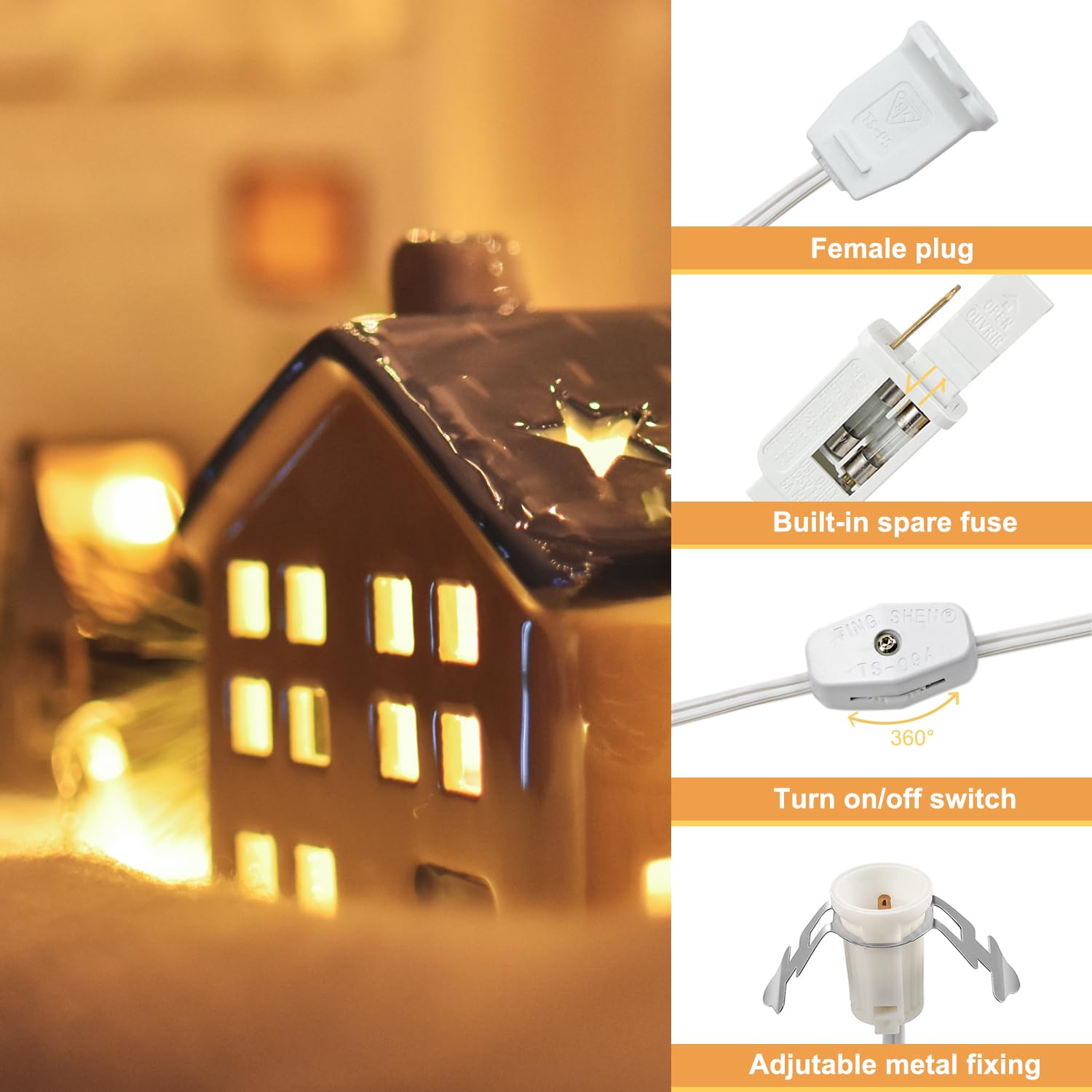 Erxiugs C7 LED Light Bulbs Accessory Cord, 6Ft Indoor Use, 4 Pack, Plastic for Halloween & Christmas Decoration