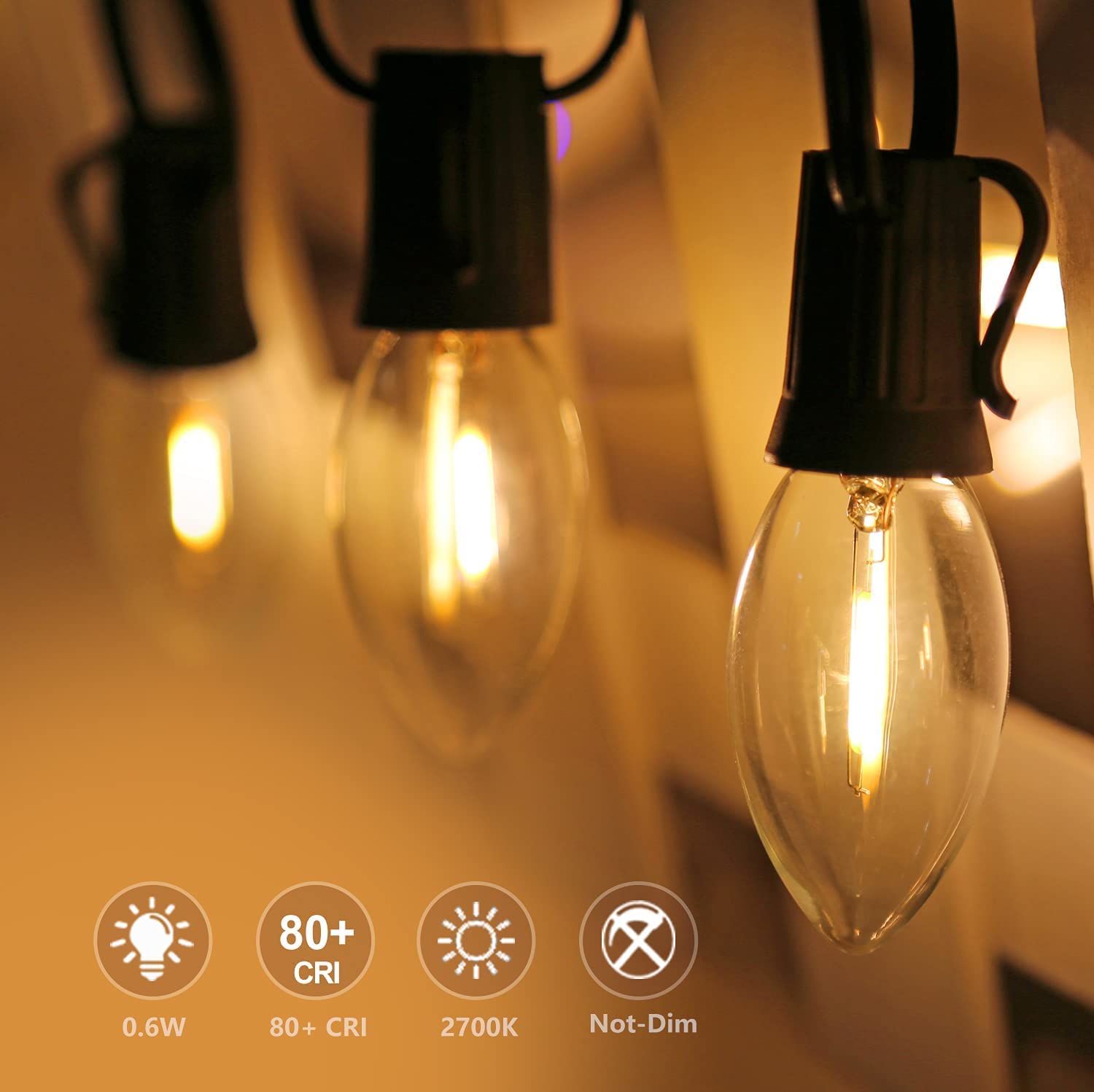 Bort 25 Pack C9 Led Replacement Light Bulb, C9 Led Bulbs For Christmas Outdoor String Lights, E17 Intermediate Base, Commercial