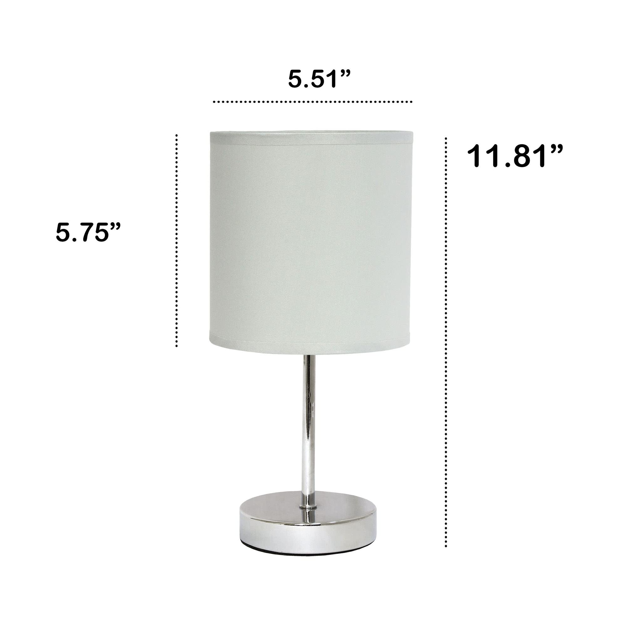 Creekwood Home 11.81&quot; Metal Bedside Table Desk Lamp, Chrome & Fabric Drum Shade, Brushed Nickel