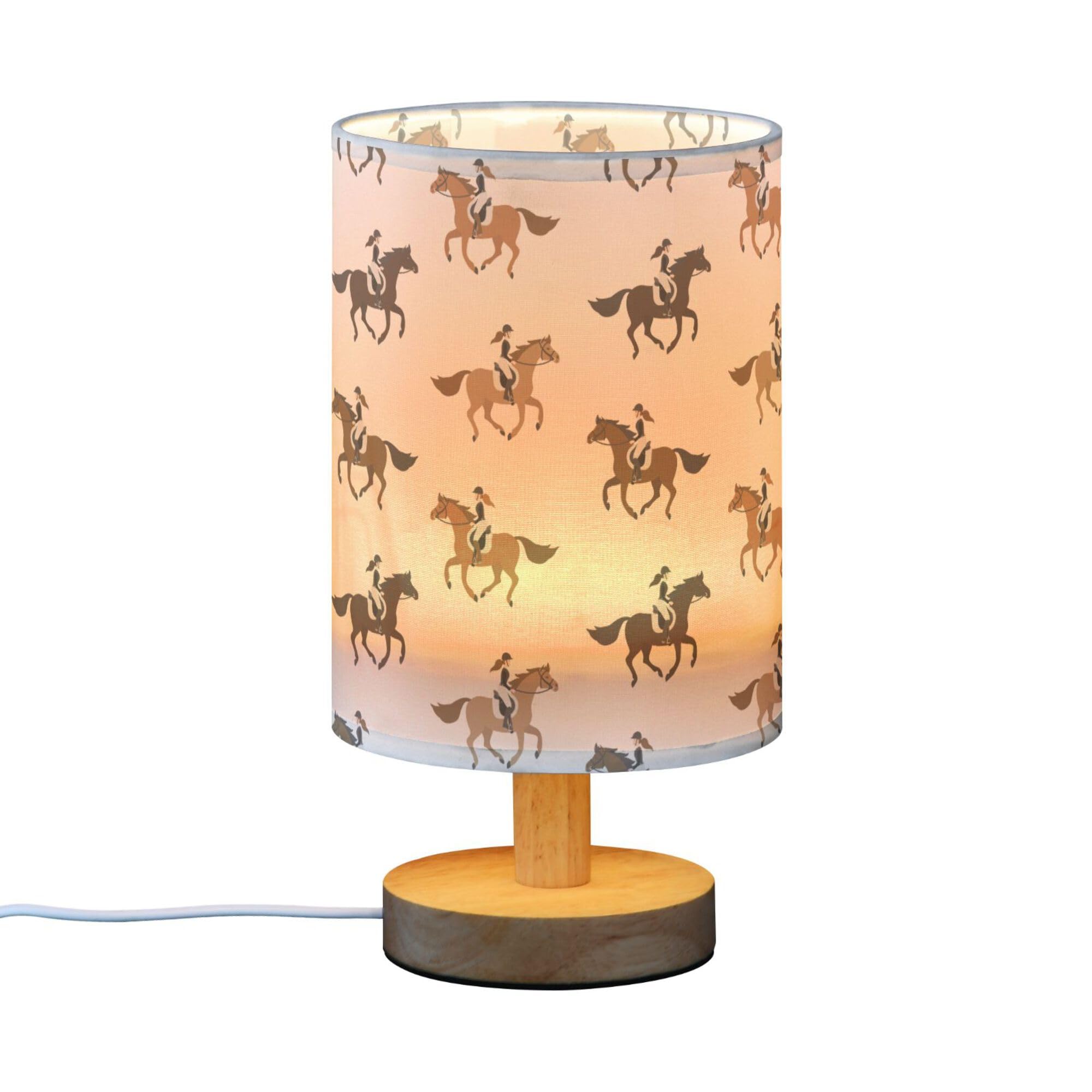 YYZZH Table Lamp Cowgirl on Horse Pattern Nightstand Lamp with Wood Base Fabric Lamp Shade Bedside Desk Lamp for Living Room Bed