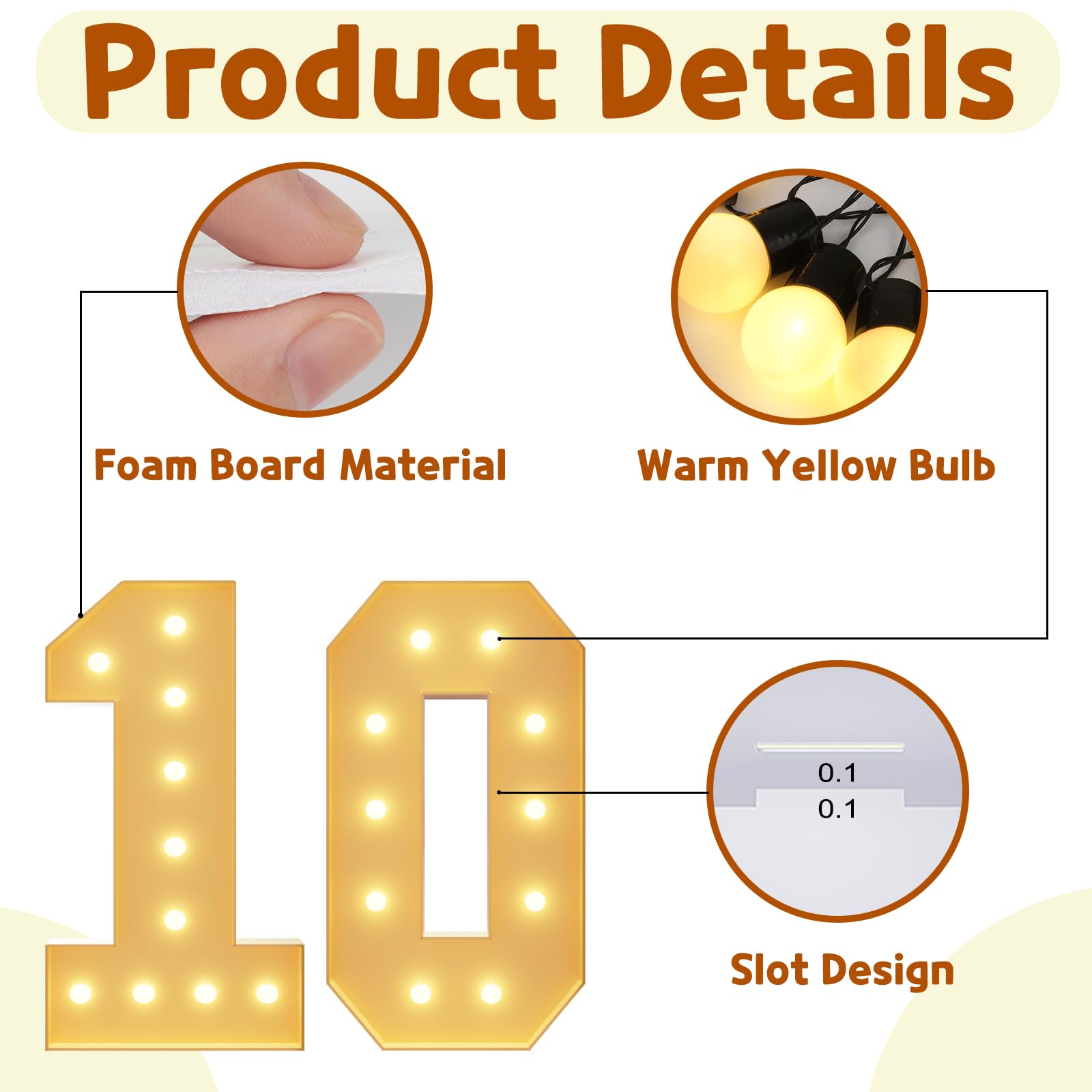 imprsv 4FT Light Up Numbers - Foam Board 10th Birthday Decor for Girls & Boys, Anniversary Party Decorations