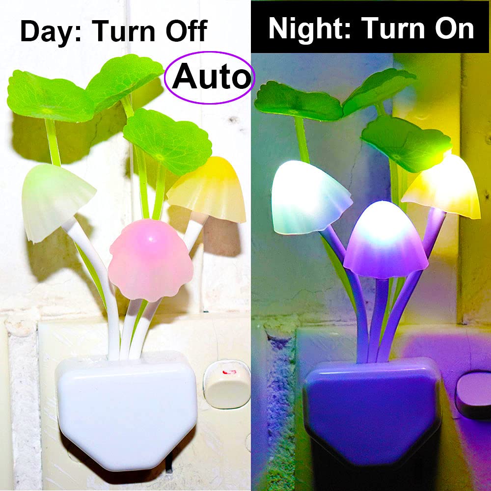 Ausaye 2 Pack Sensor Led Night Light Plug-In Wall Lamp Color Changing Mushroom Night Light For Kids Adults Nightlight Bedroom,Ba